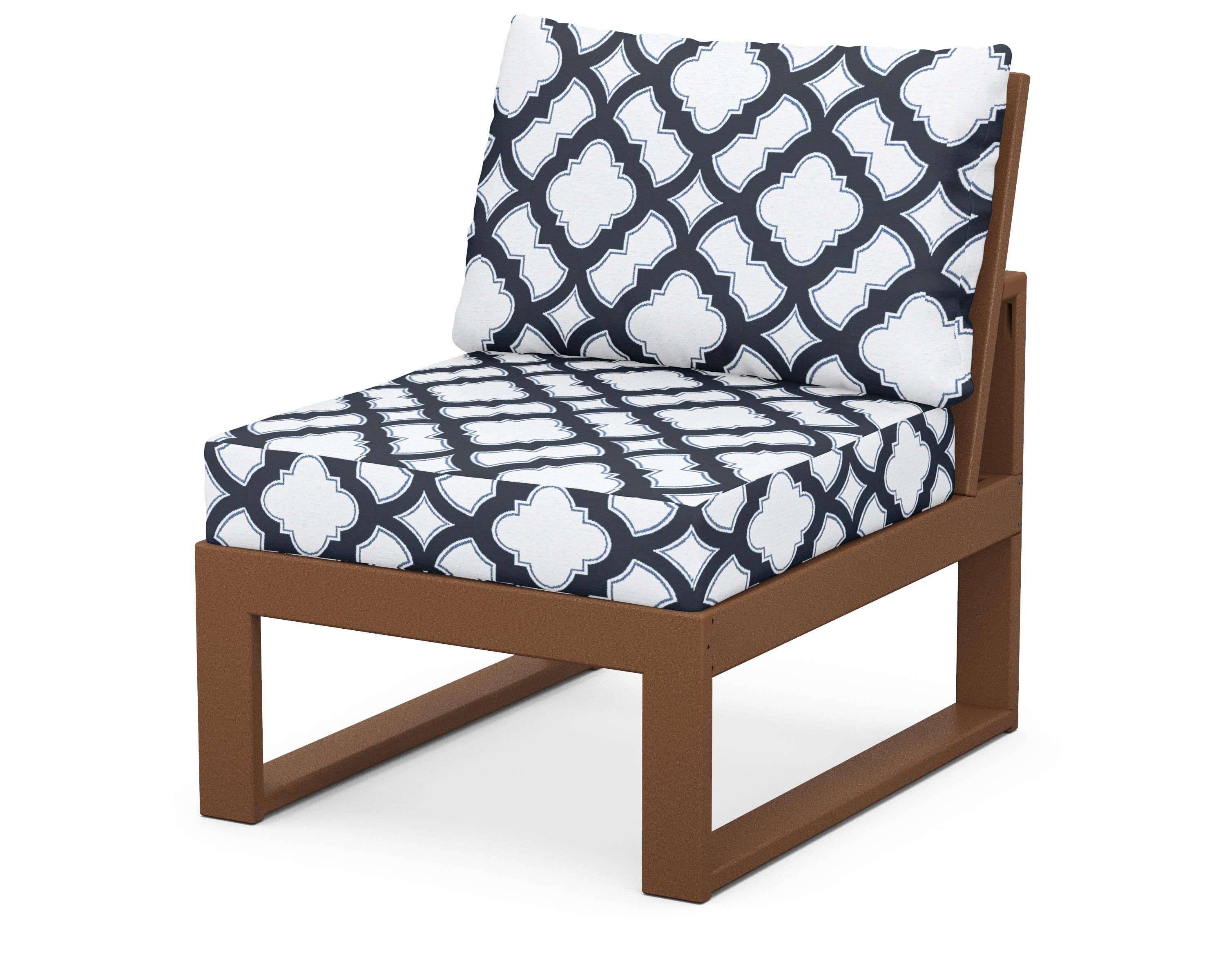 Unbranded Modular Armless Chair in Teak / Trellis Marine Indigo