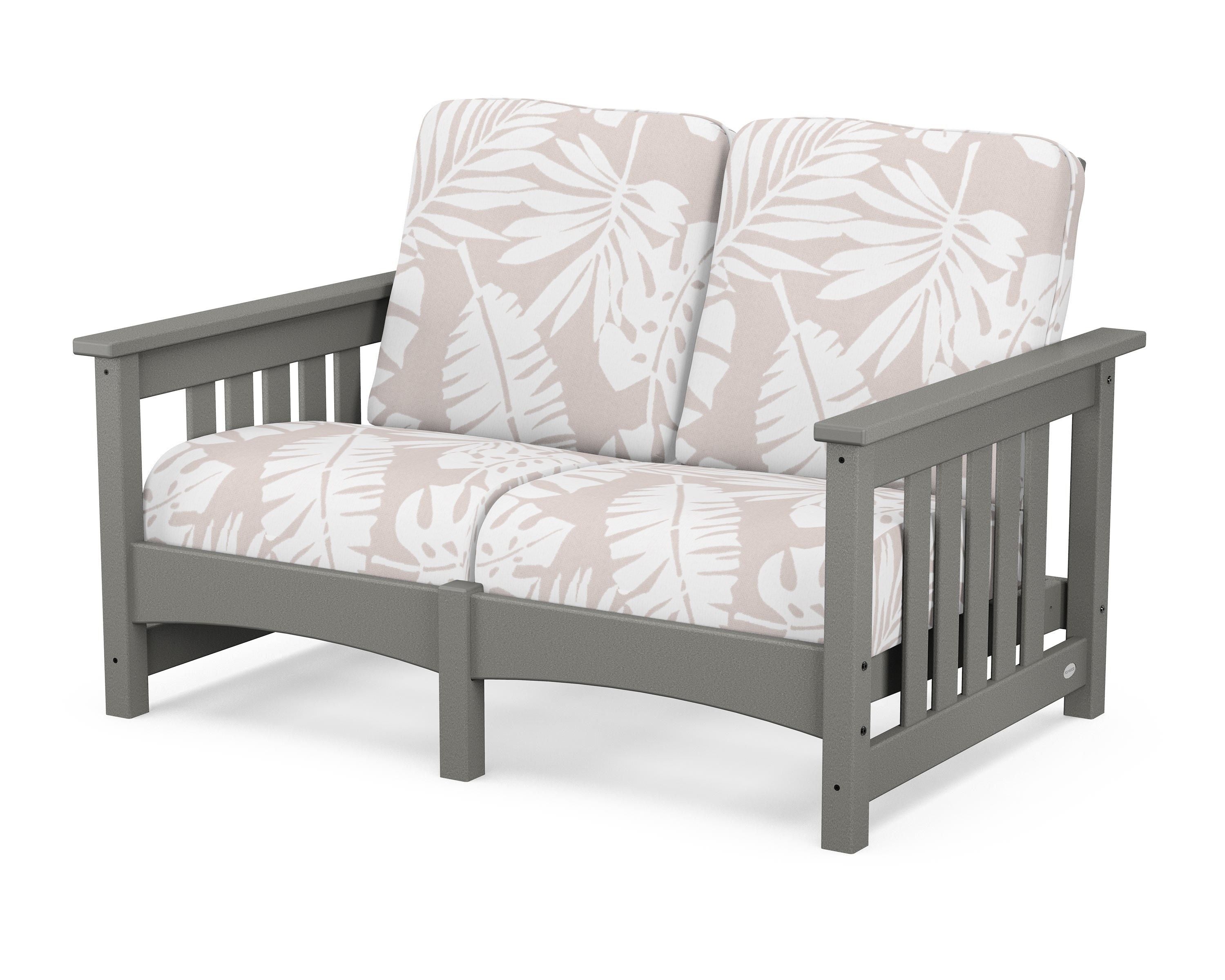 POLYWOOD® Club Mission Loveseat in Slate Grey / Leaf Dune Burlap
