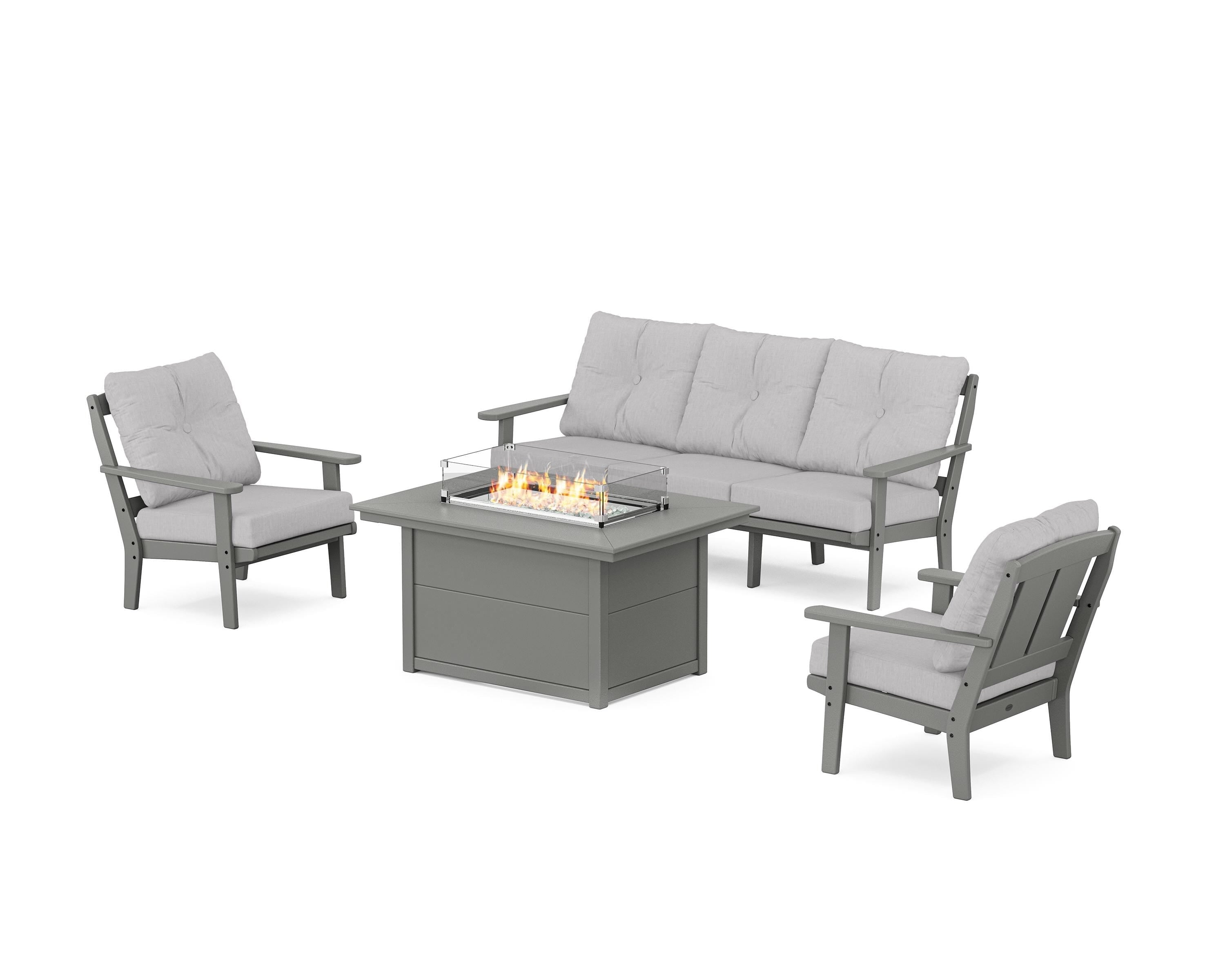 POLYWOOD® Mission Deep Seating Fire Pit Table Set in Slate Grey / Granite