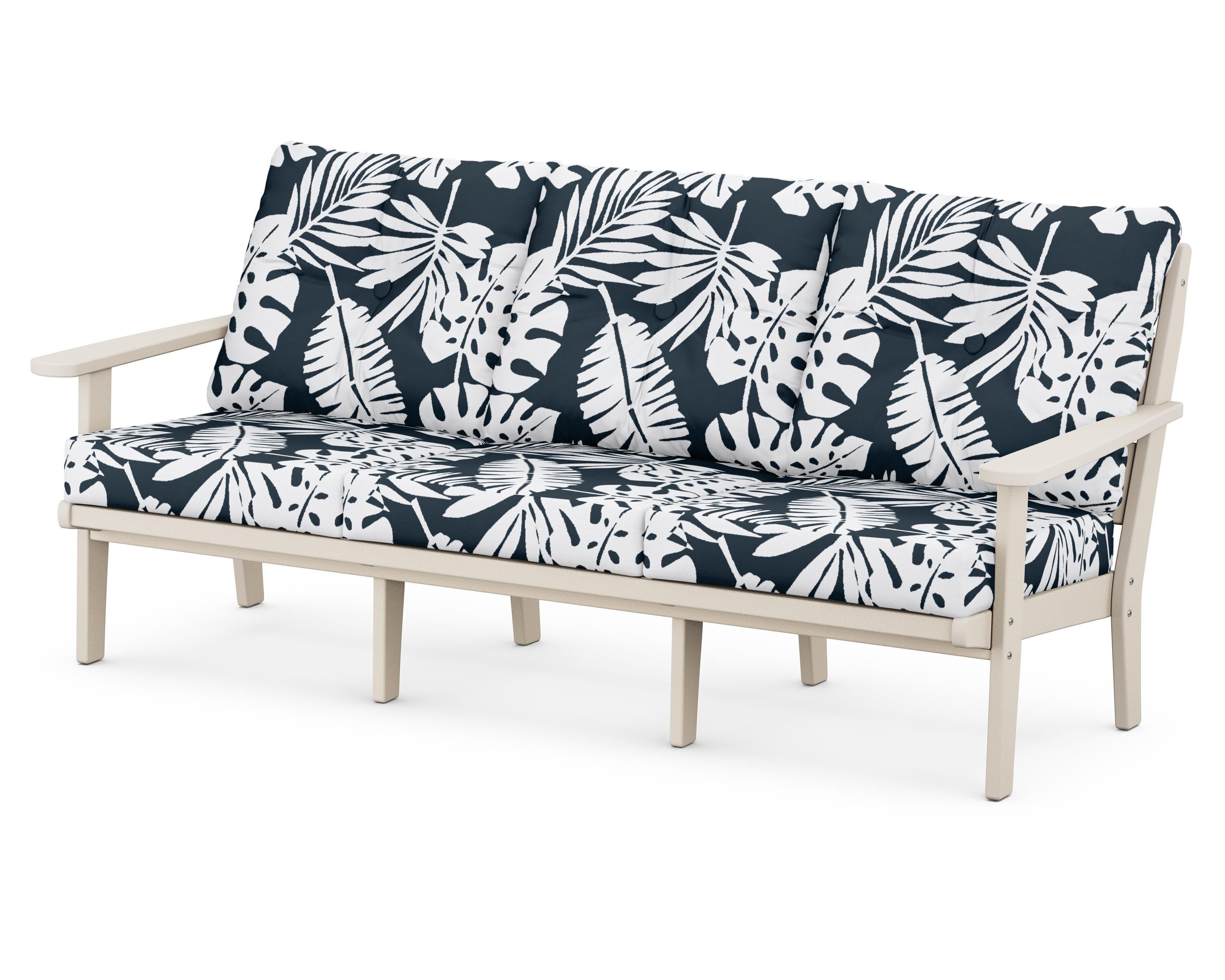 POLYWOOD® Lakeside Deep Seating Sofa in Sand / Leaf Marine Indigo