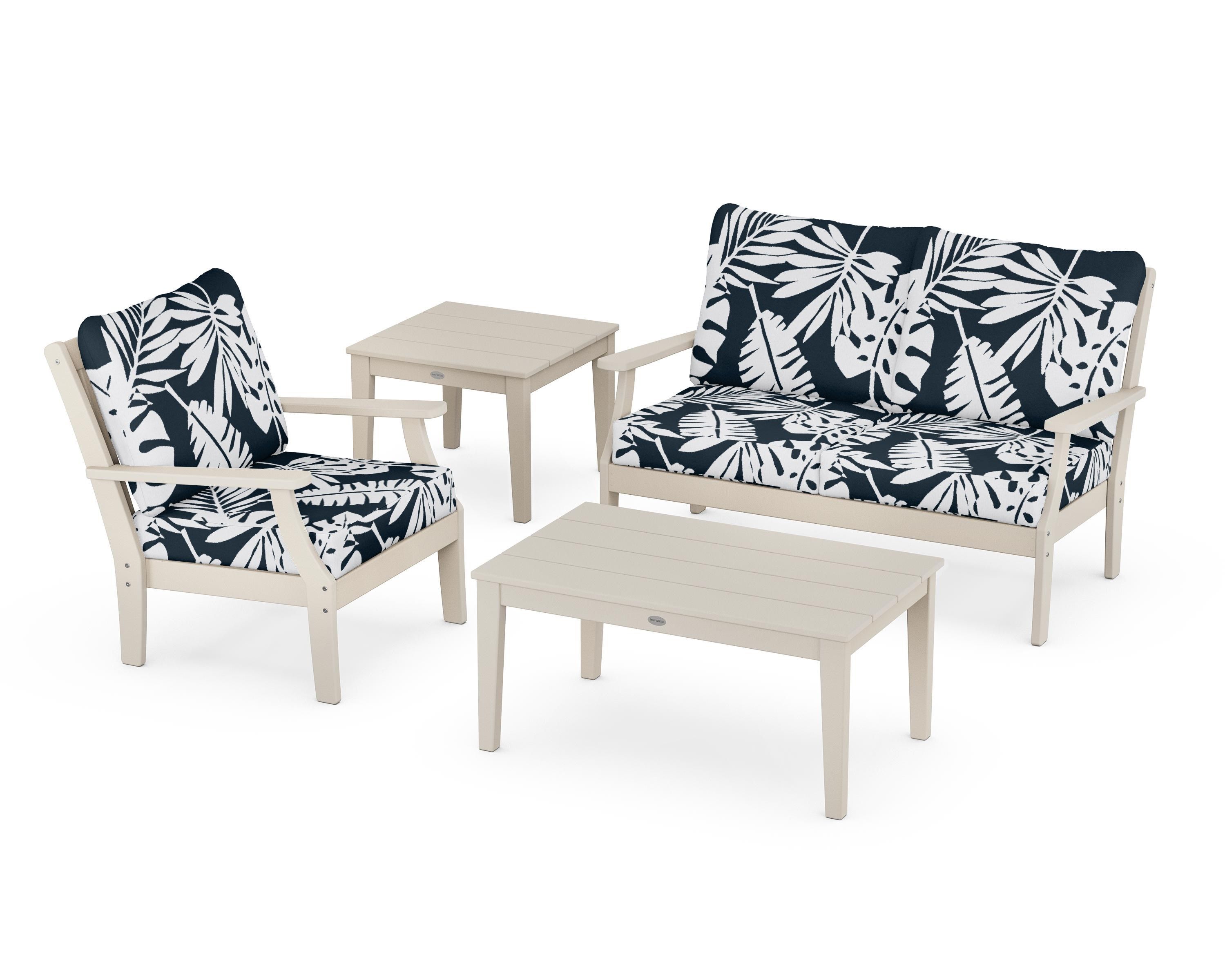 POLYWOOD® Braxton 4-Piece Deep Seating Set in Sand / Leaf Marine Indigo