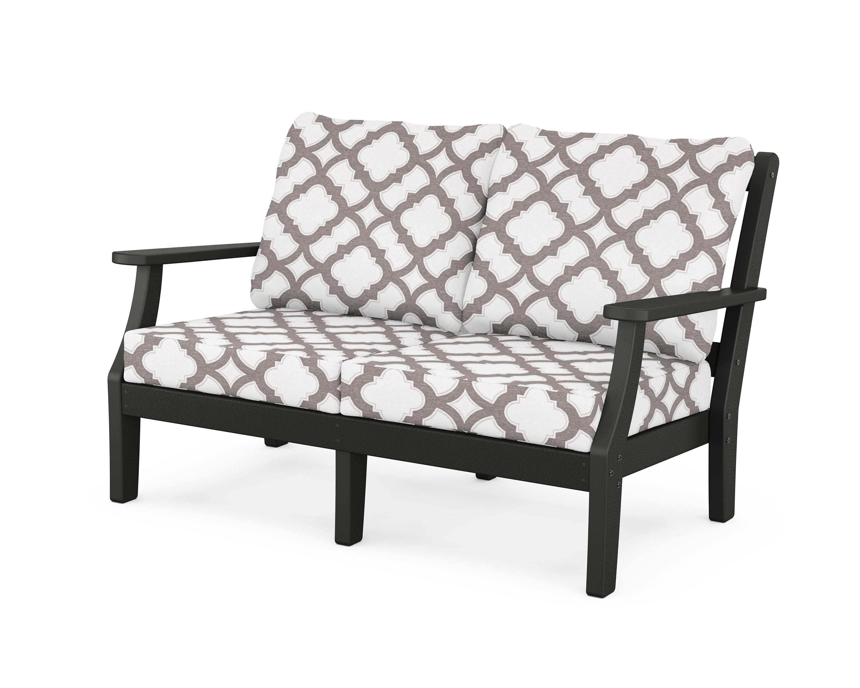 Martha Stewart by POLYWOOD® Chinoiserie Deep Seating Loveseat in Black / Trellis Grey Mist