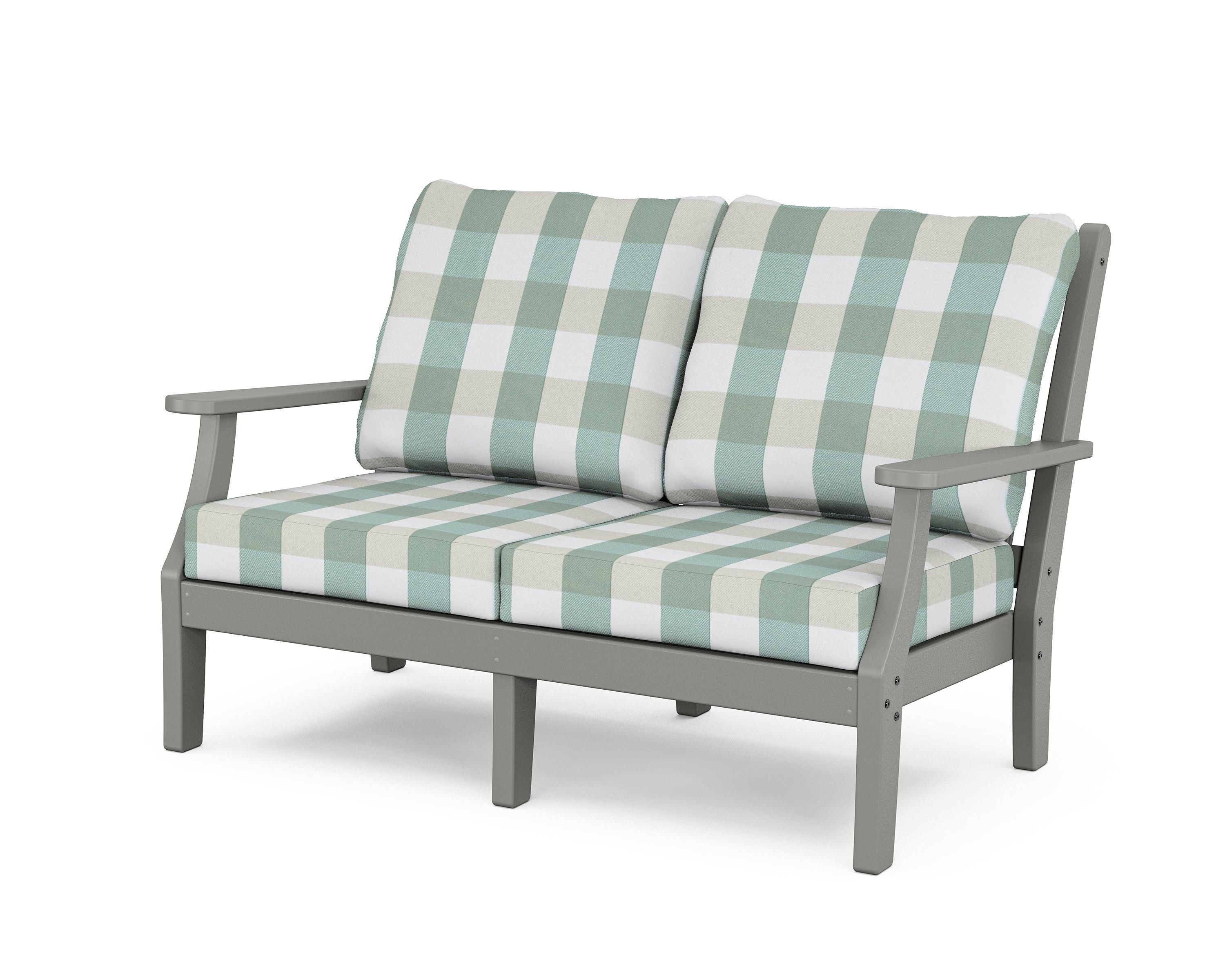 Country Living Wovendale Deep Seating Loveseat in Slate Grey / Buffalo Plaid Glacier Spa