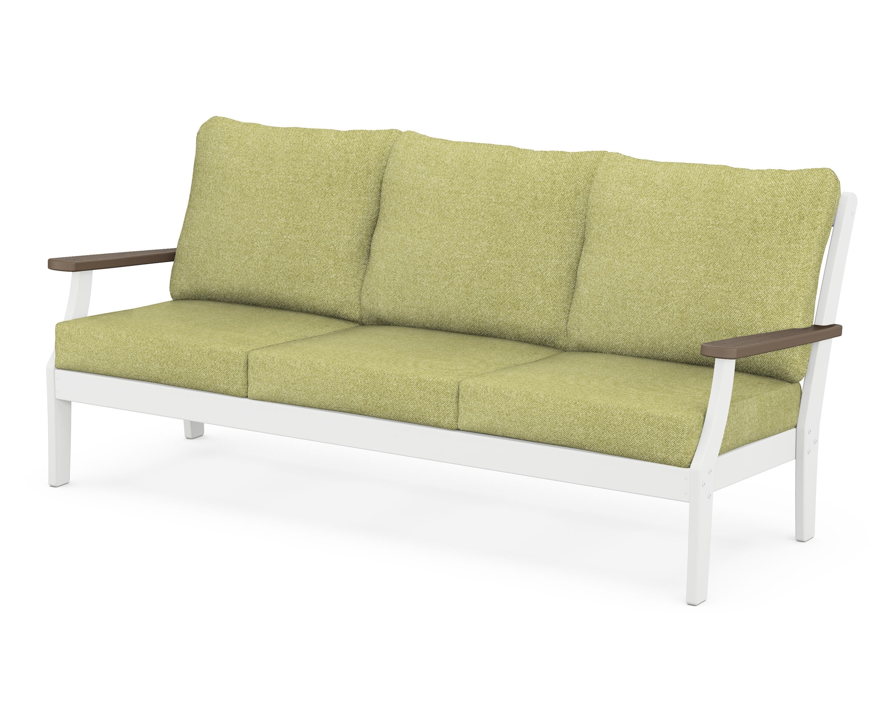 POLYWOOD® Braxton Deep Seating Sofa in White / Kona / Chartreuse Boucle