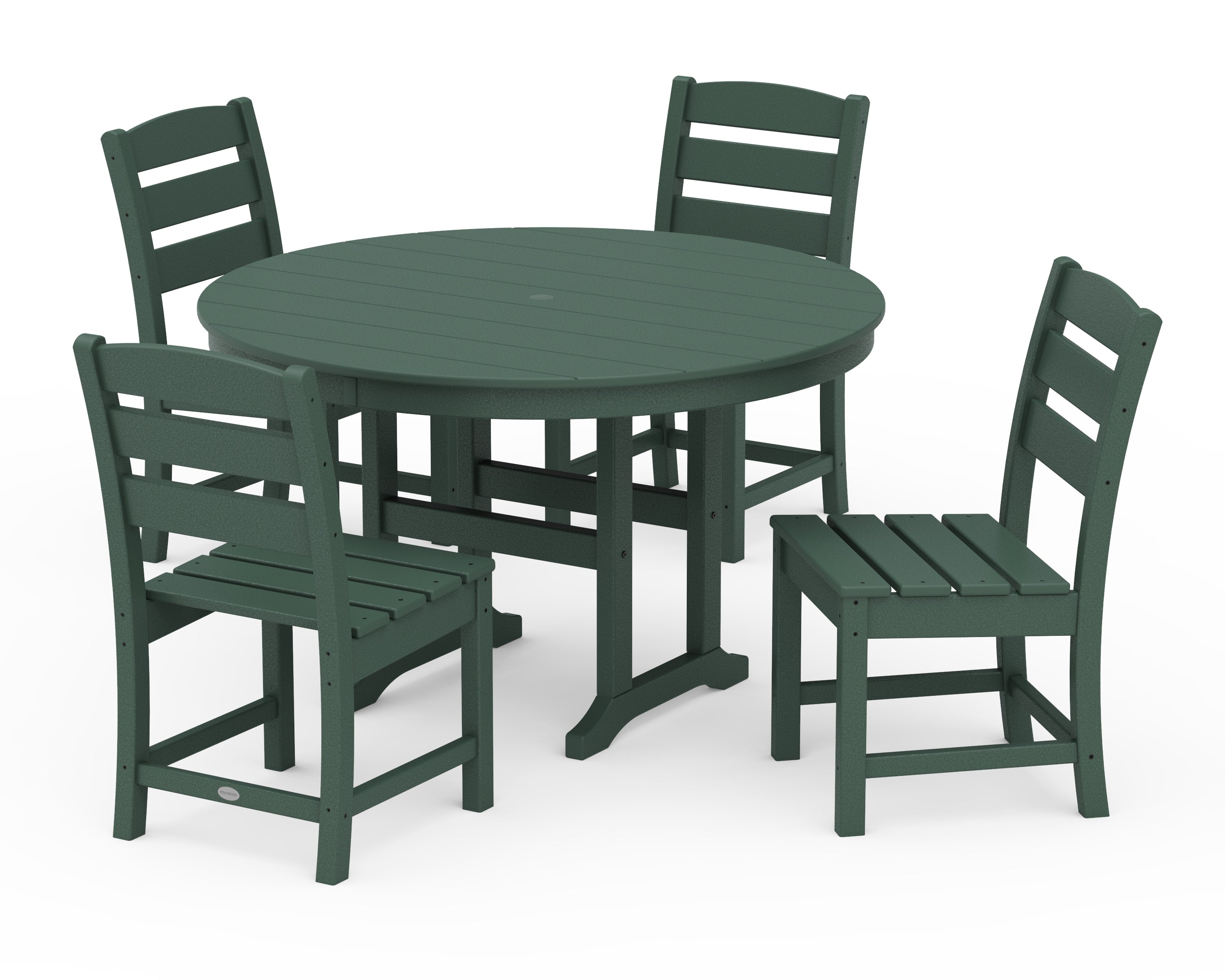 POLYWOOD® Lakeside 5-Piece Round Farmhouse Side Chair Dining Set in Green