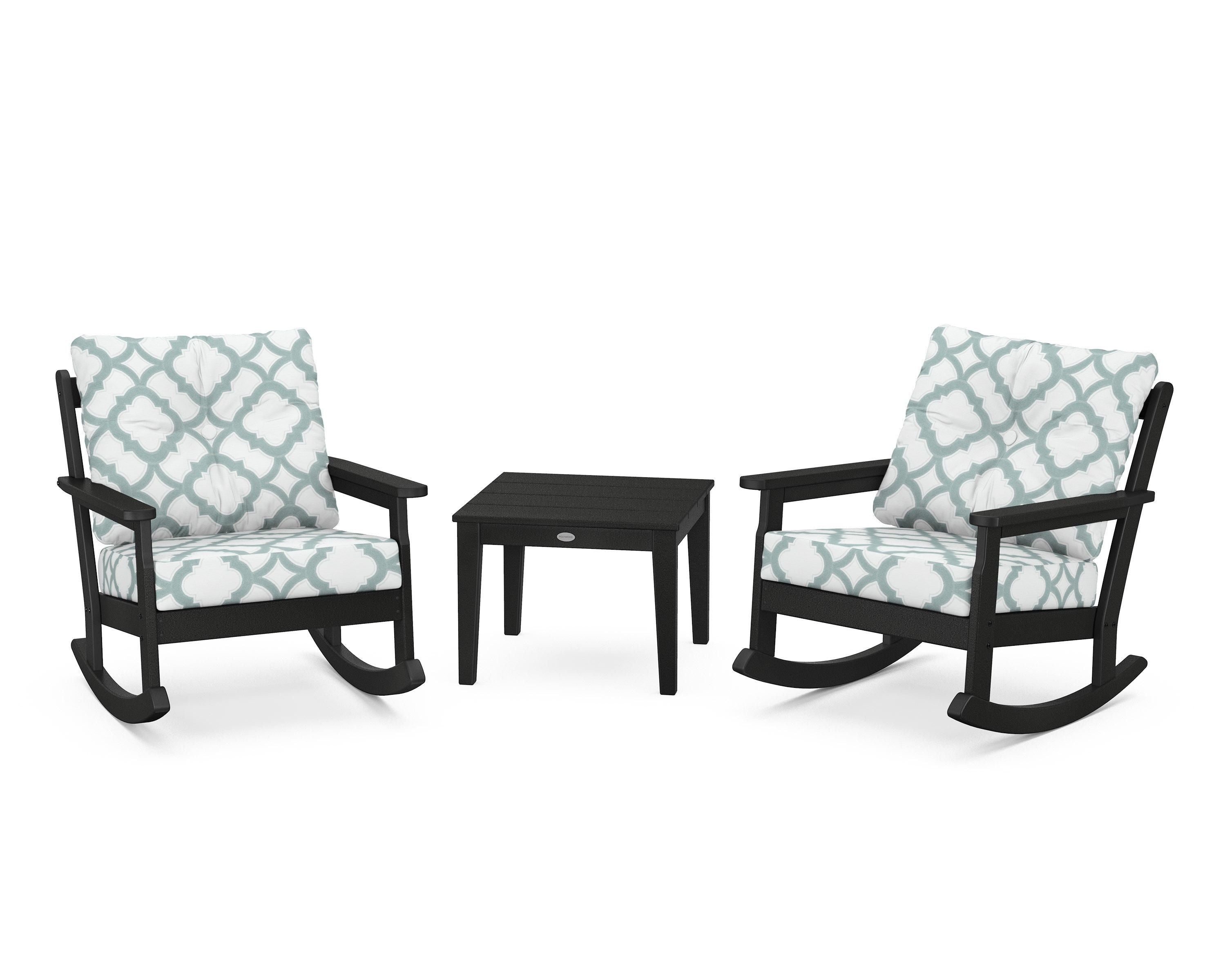 POLYWOOD® Vineyard 3-Piece Deep Seating Rocker Set in Black / Trellis Glacier Spa