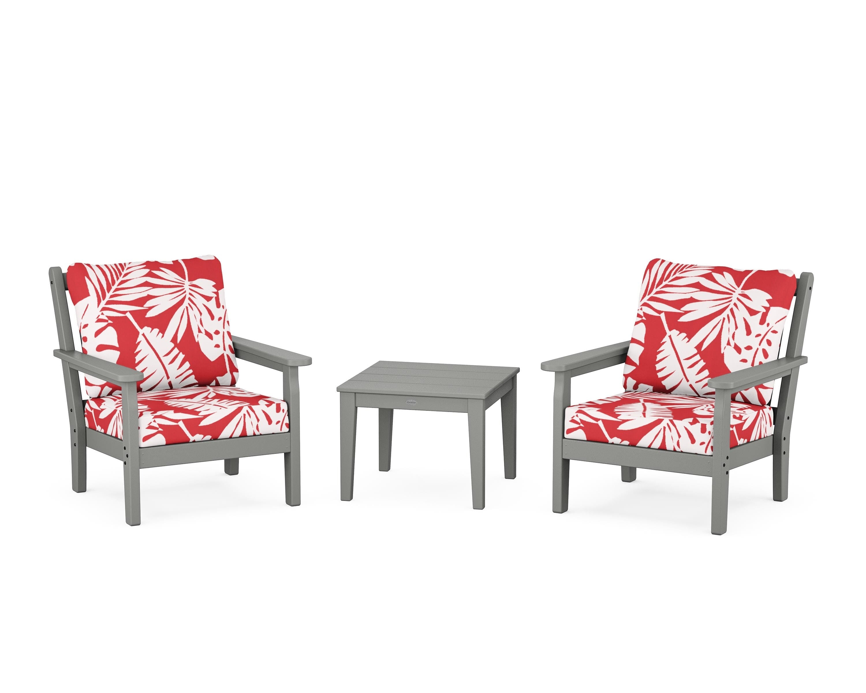 POLYWOOD® Chippendale 3-Piece Deep Seating Set in Slate Grey / Leaf Crimson