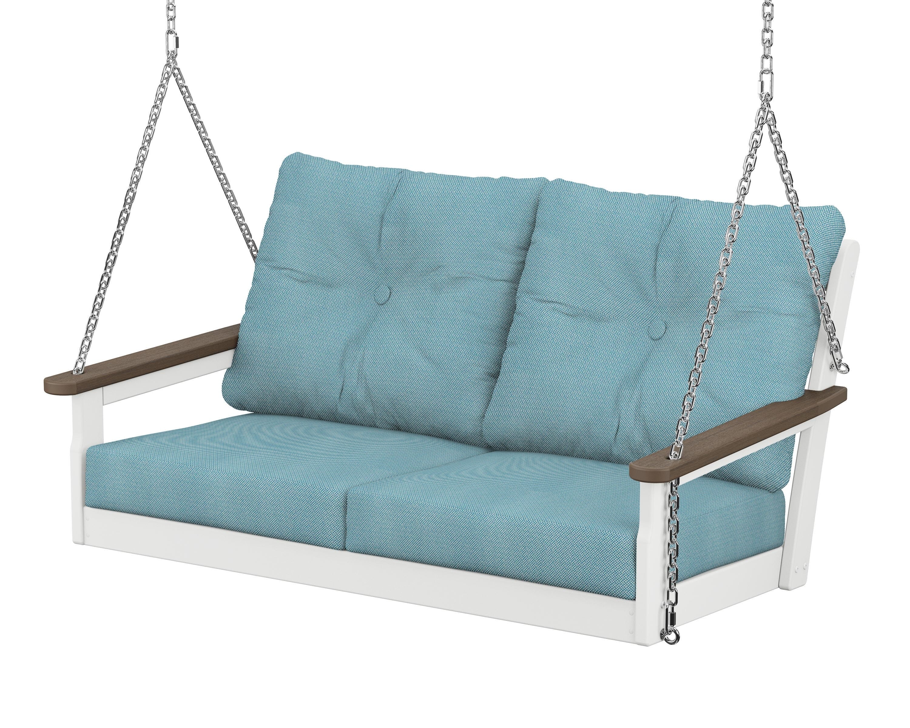 POLYWOOD® Vineyard Deep Seating Swing in White / Kona / Lattice Sky Blue