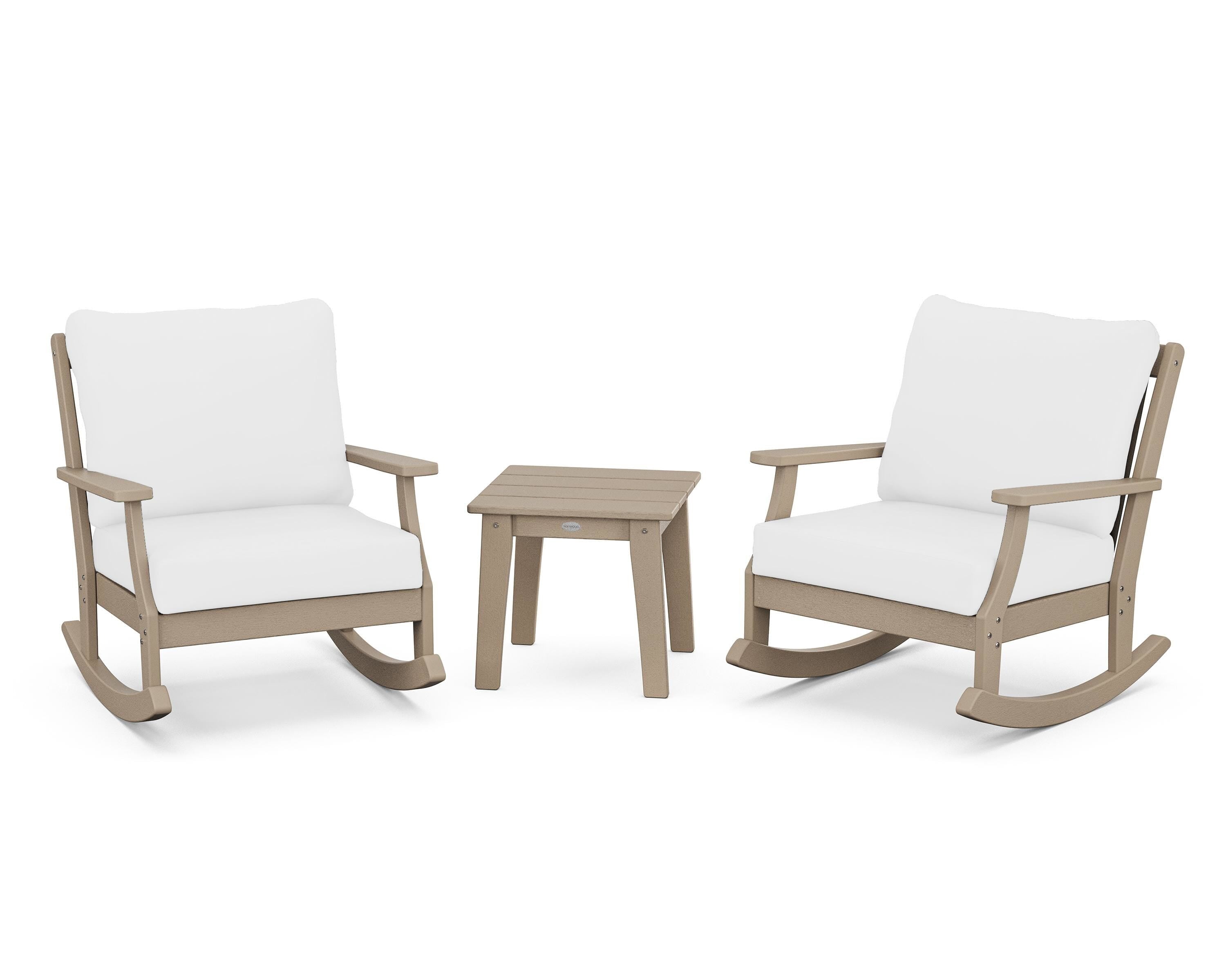 POLYWOOD® Braxton 3-Piece Deep Seating Rocker Set in Vintage Sahara / Natural