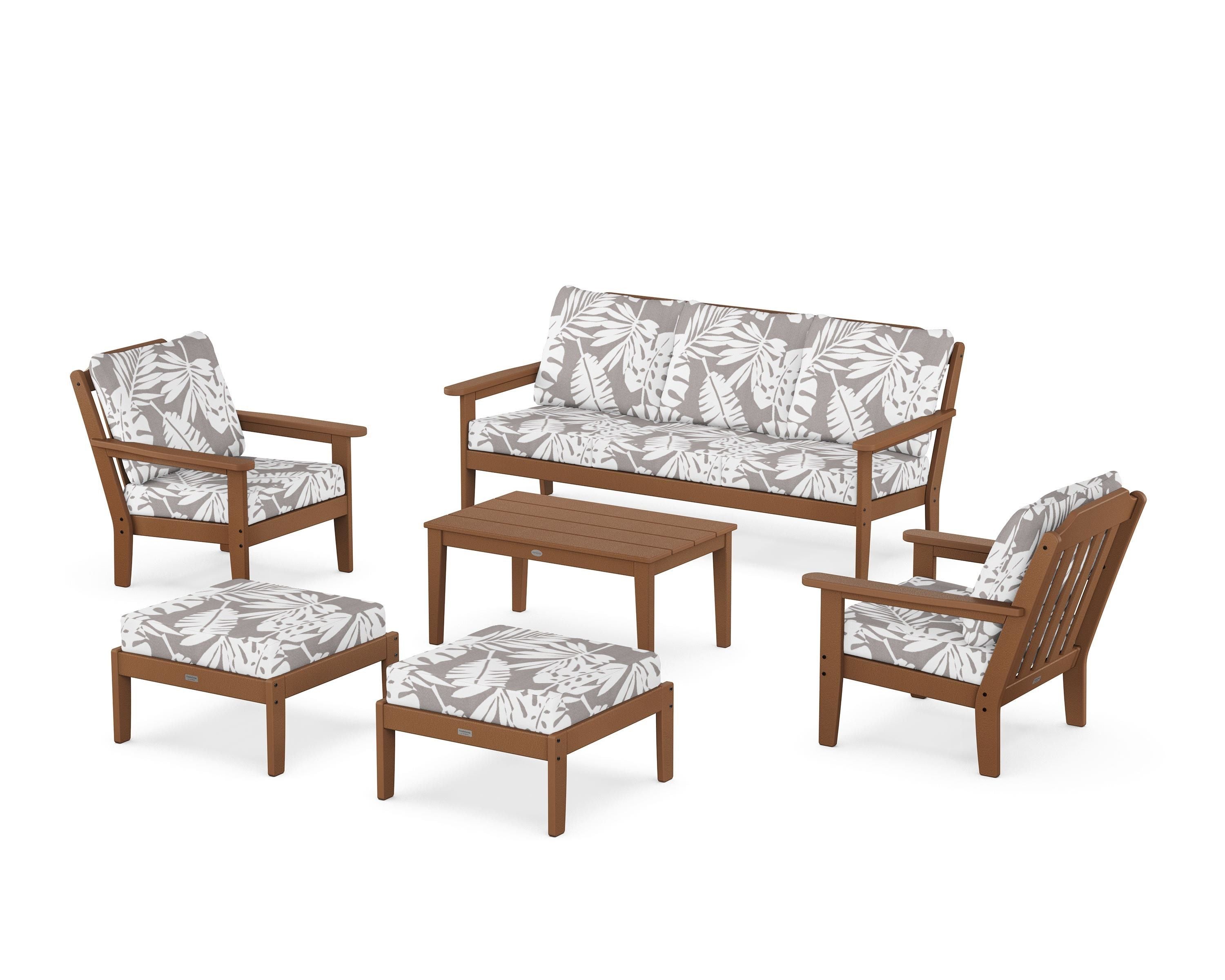 Country Living Cottage 6-Piece Lounge Sofa Set in Teak / Leaf Grey Mist
