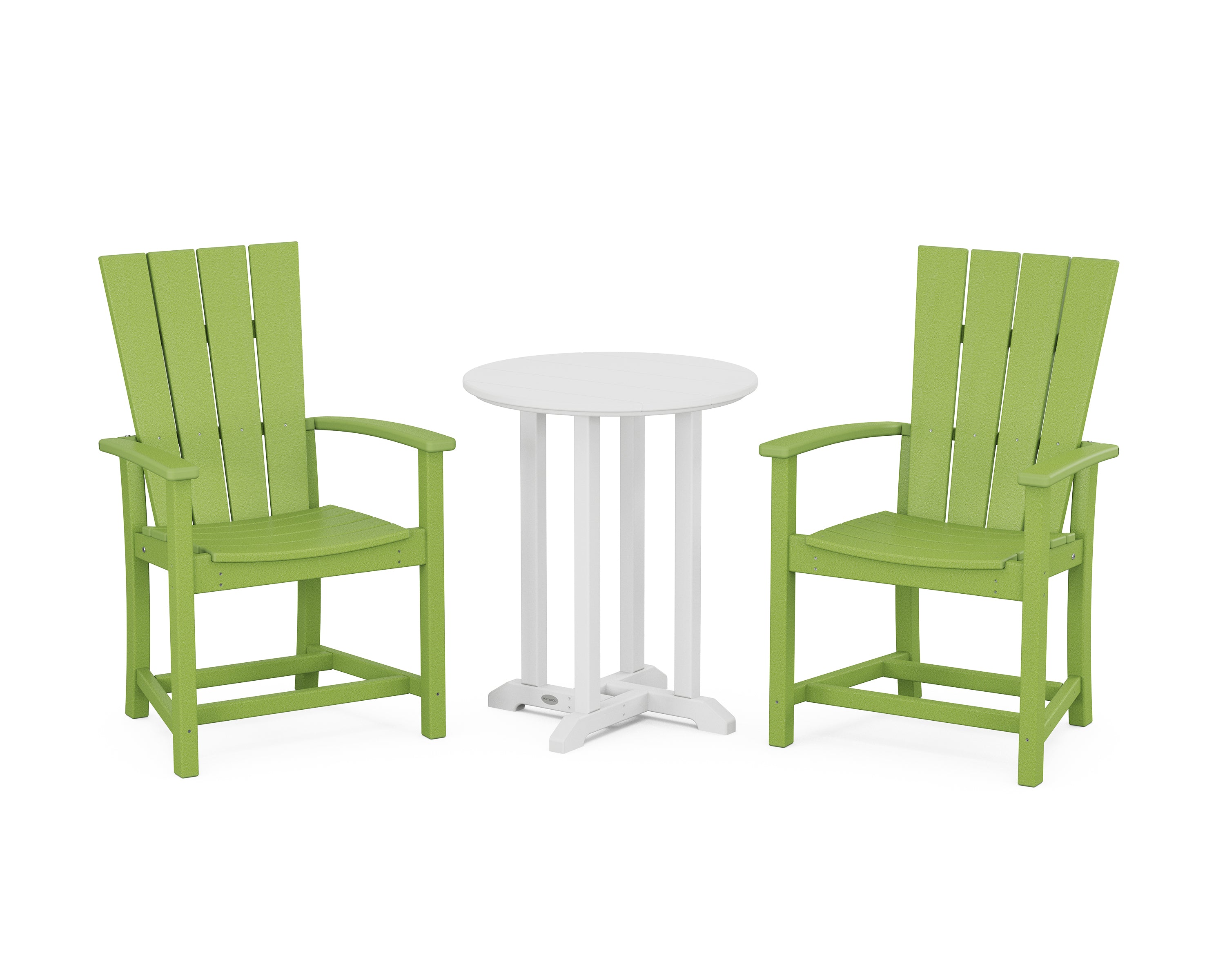 POLYWOOD® Quattro 3-Piece Round Farmhouse Bistro Dining Set in Lime / White