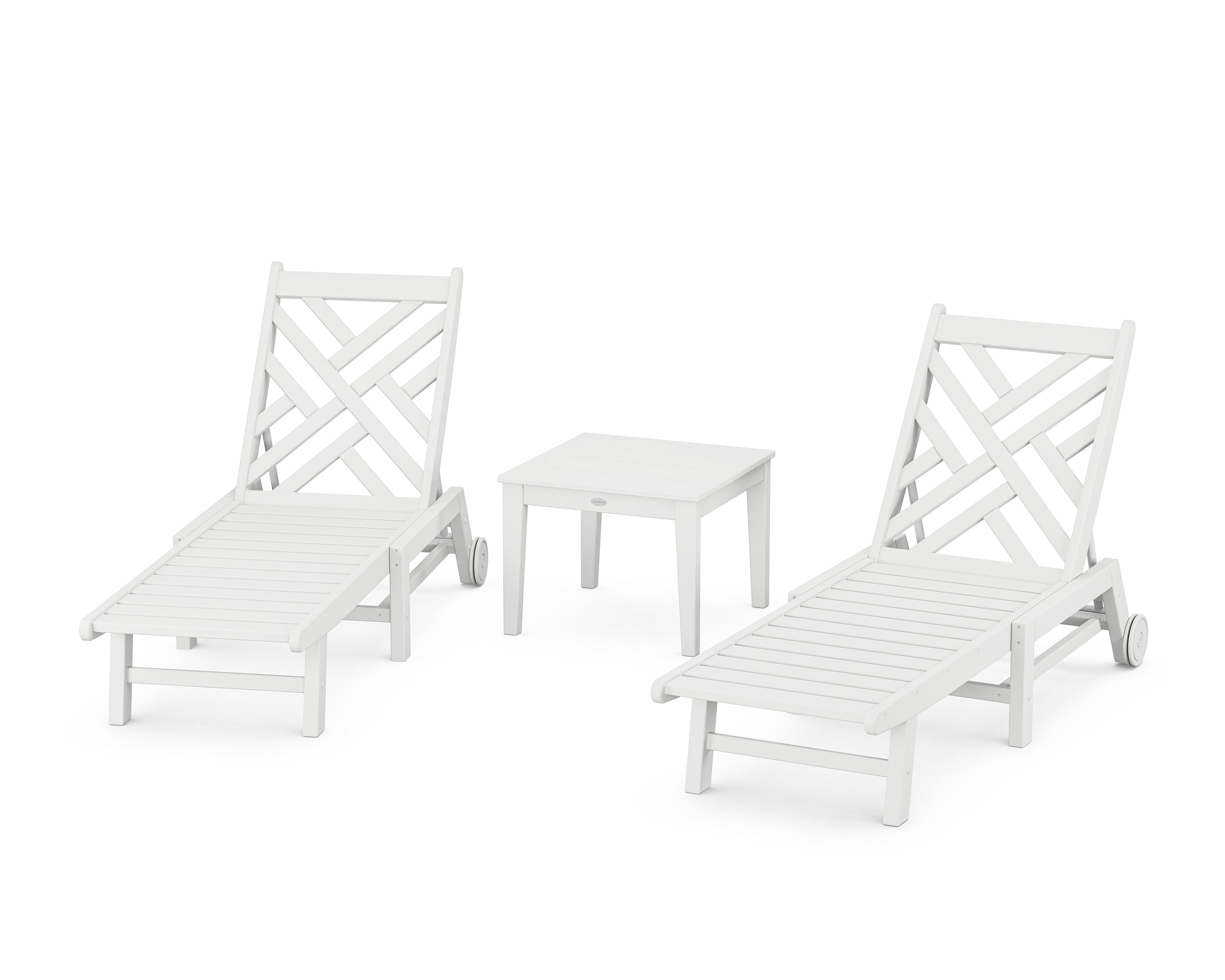 POLYWOOD® Chippendale 3-Piece Chaise Set with Wheels in White