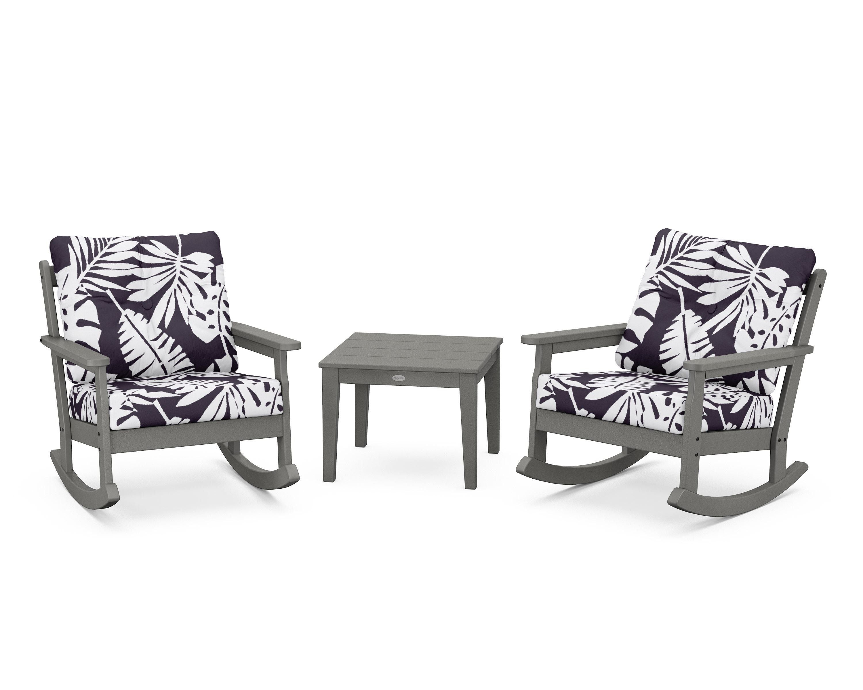 POLYWOOD® Vineyard 3-Piece Deep Seating Rocker Set in Slate Grey / Leaf Navy