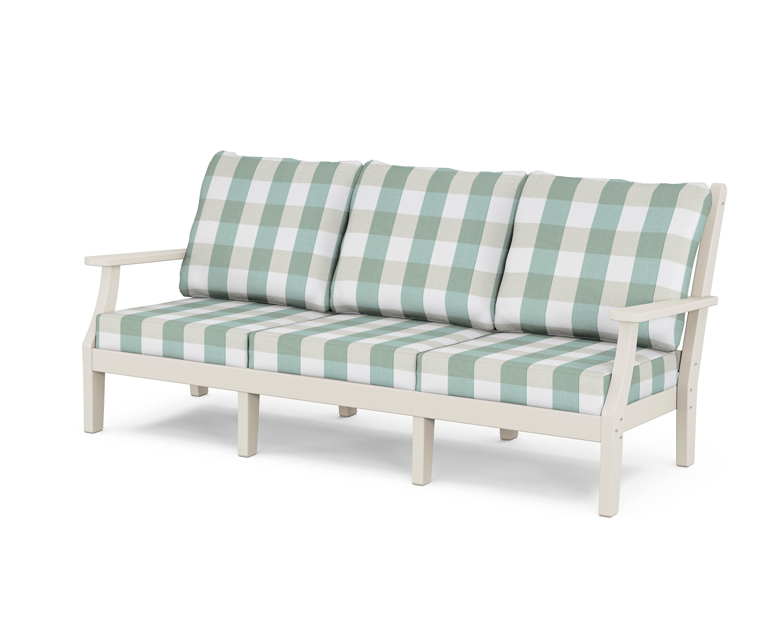 Country Living Wovendale Deep Seating Sofa in Sand / Buffalo Plaid Glacier Spa