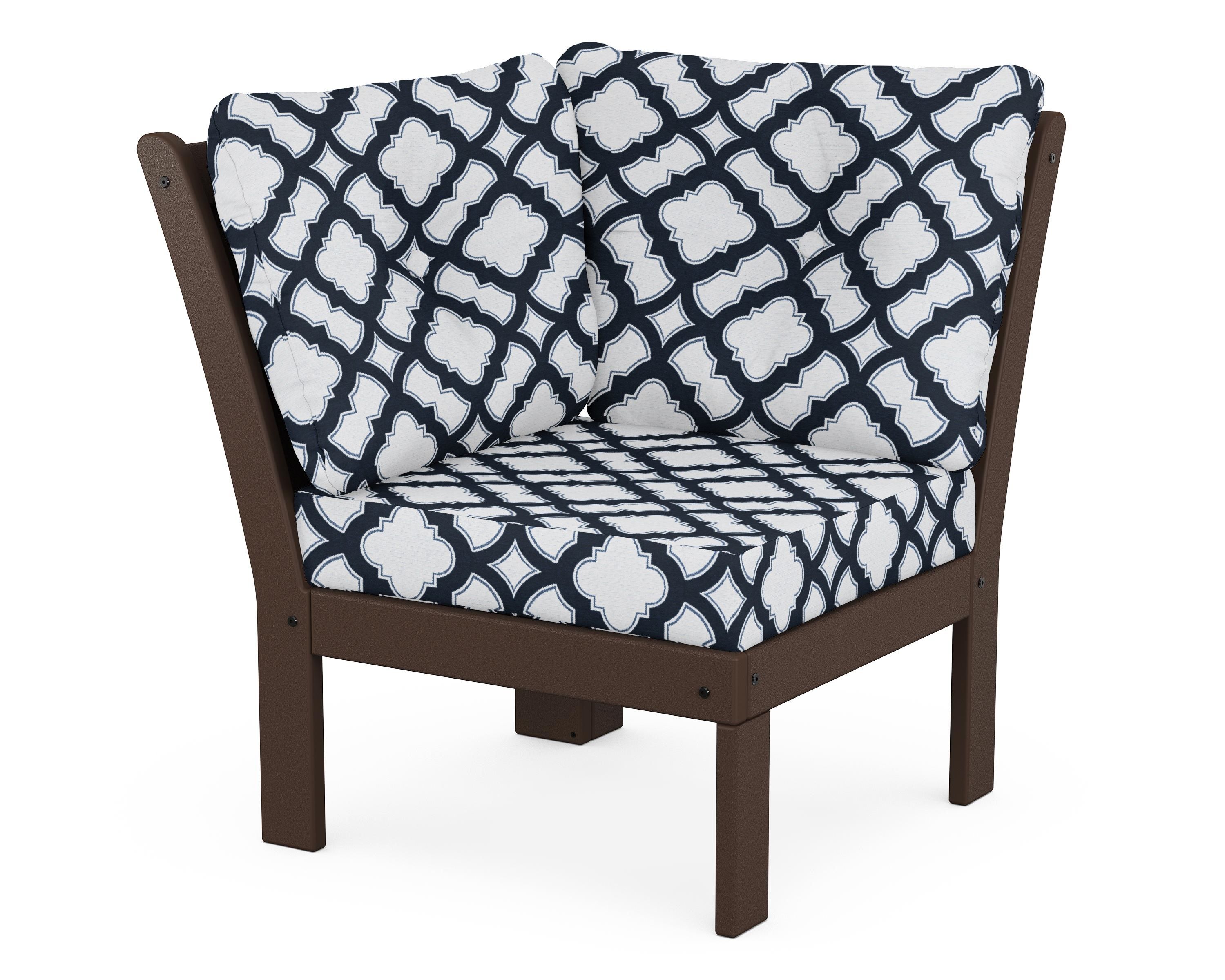 POLYWOOD® Vineyard Modular Corner Chair in Mahogany / Trellis Marine Indigo