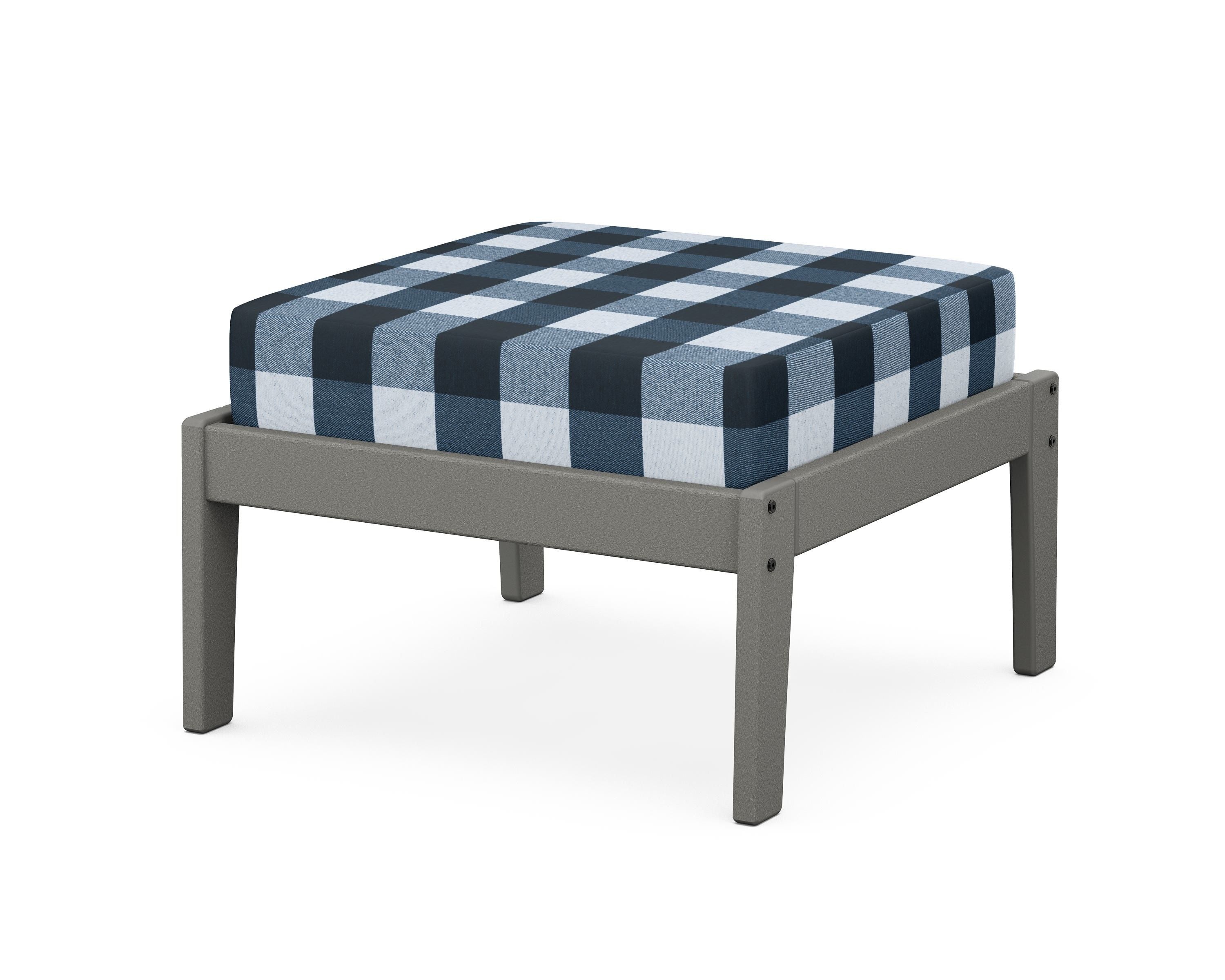 Unbranded Deep Seating Ottoman in Slate Grey / Buffalo Plaid Marine Indigo