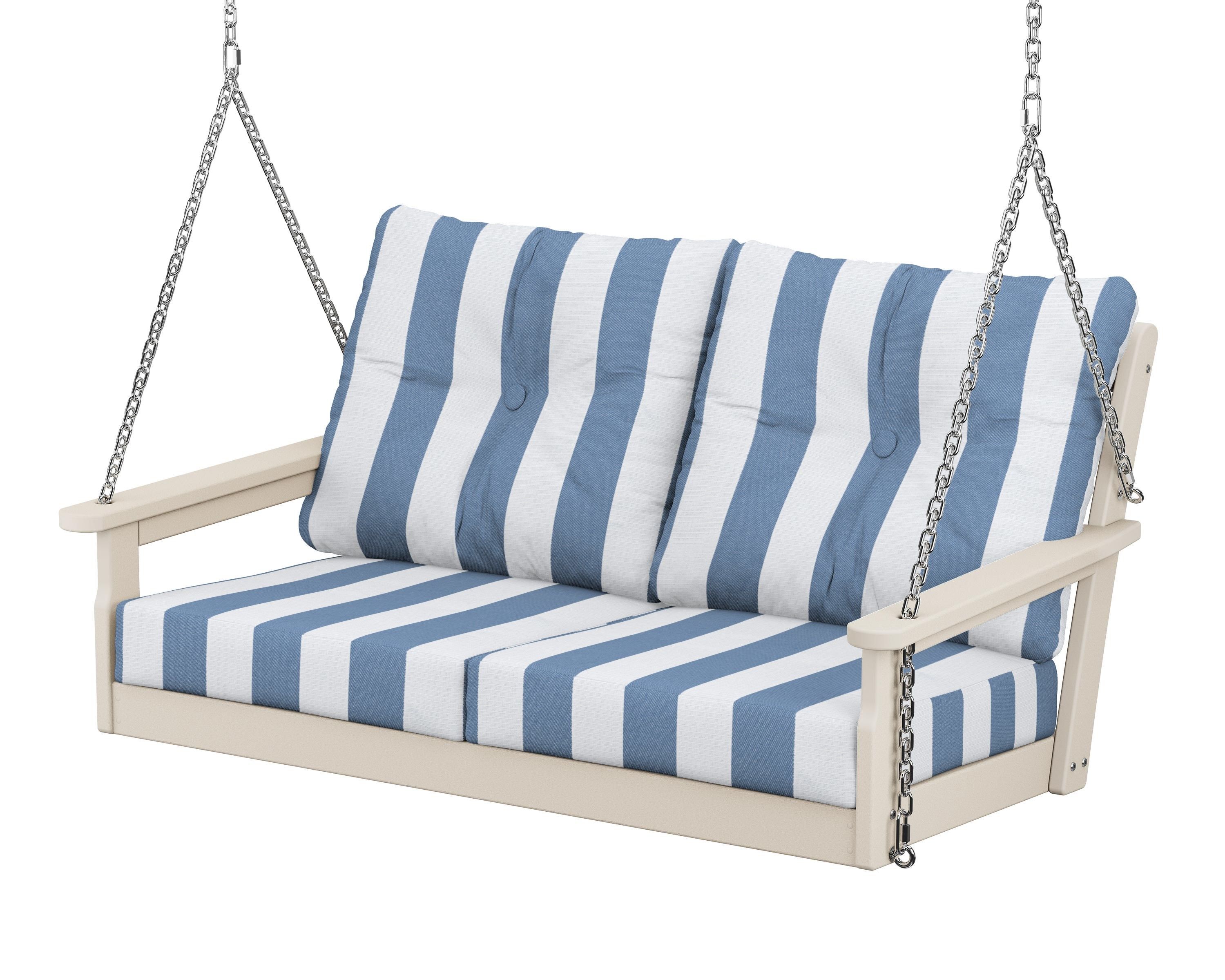 POLYWOOD® Vineyard Deep Seating Swing in Sand / Cabana Stripe Sky Blue