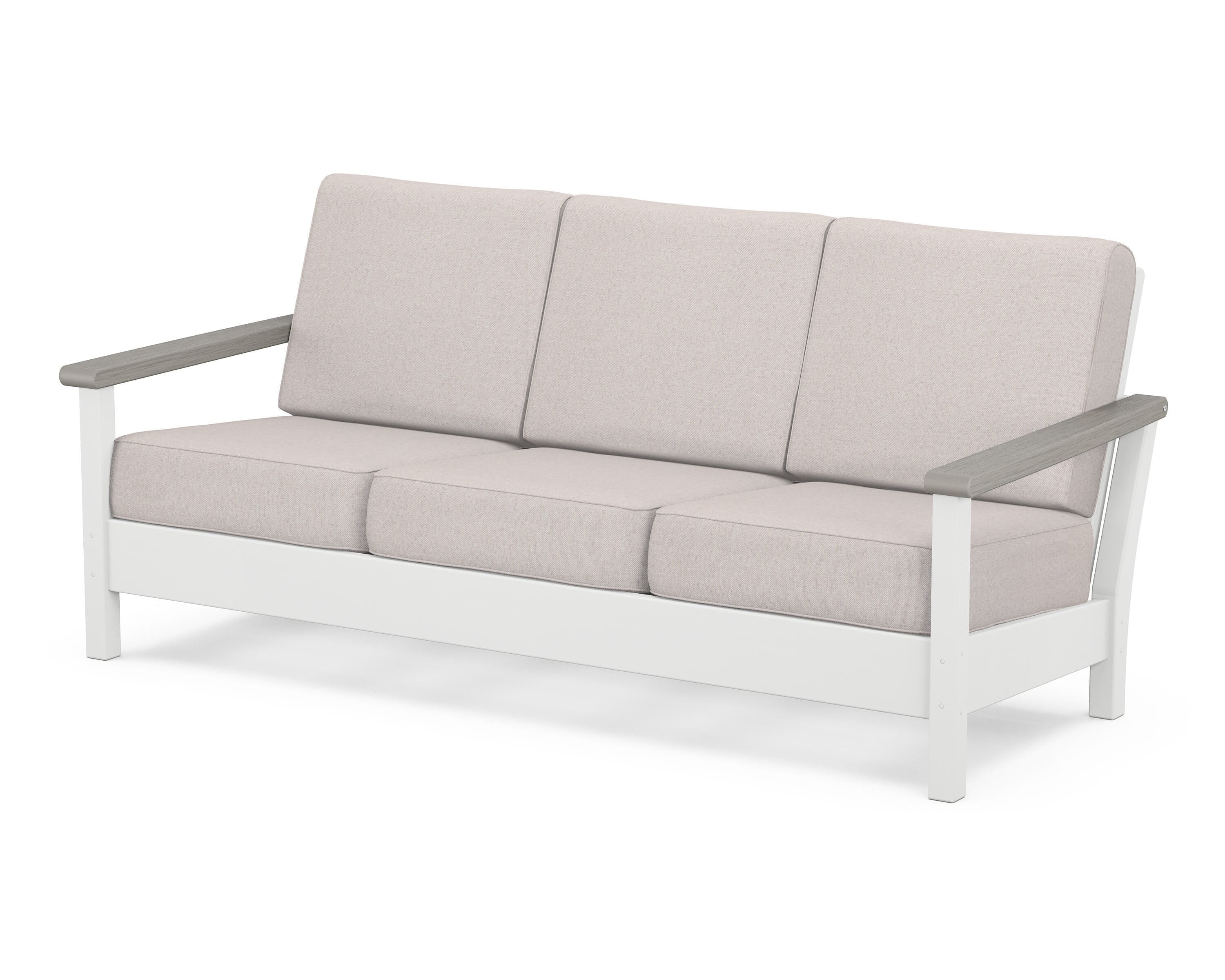 POLYWOOD® Harbour Deep Seating Sofa in White / Driftwood / Dune Burlap