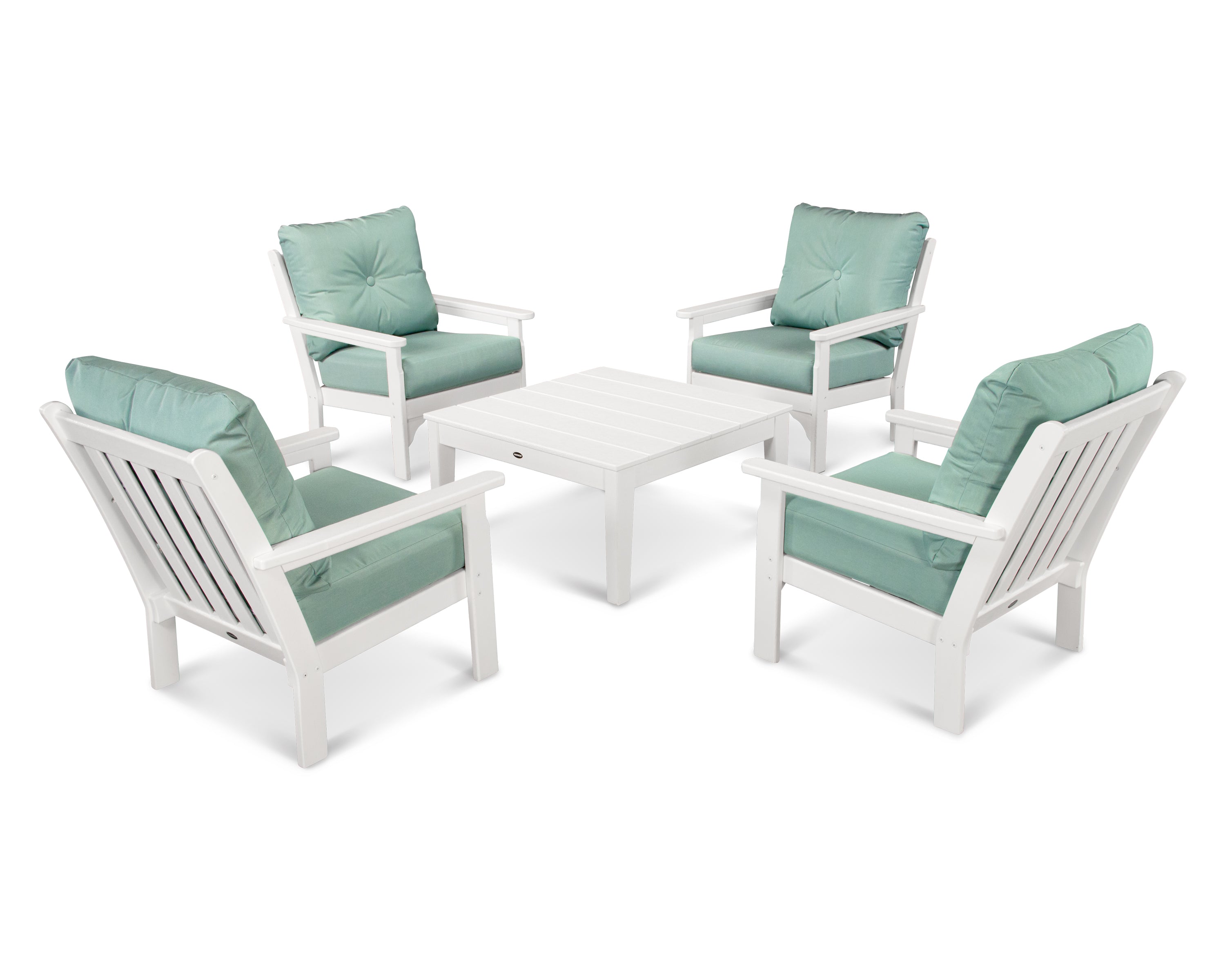 POLYWOOD® Vineyard 5-Piece Deep Seating Conversation Set in White / Spa