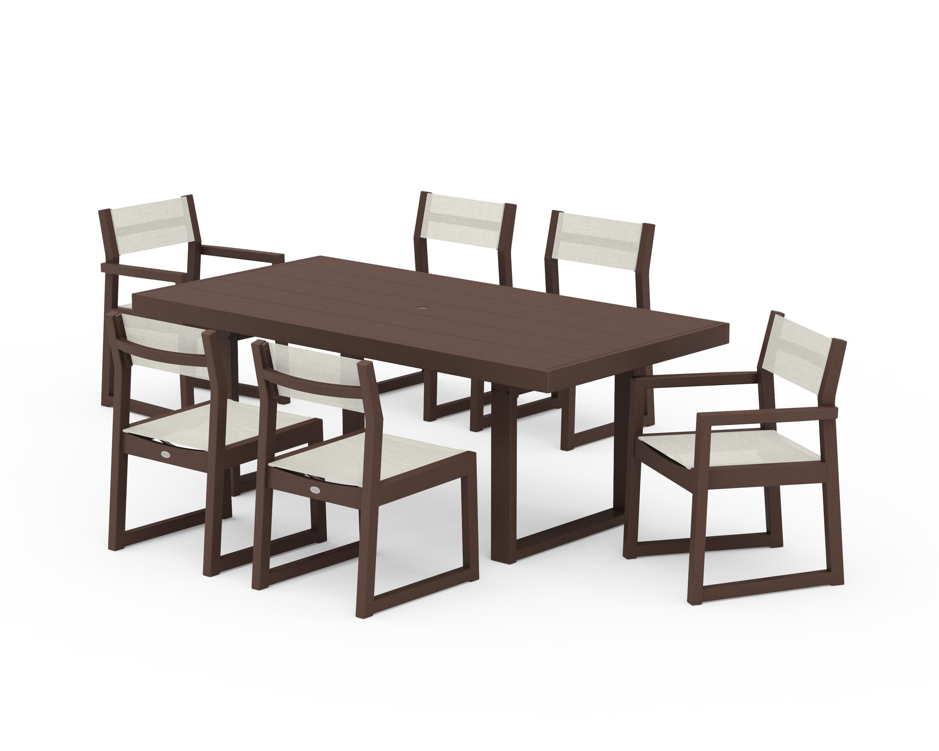 POLYWOOD® EDGE Sling 7-Piece Dining Set in Mahogany / Parchment Sling