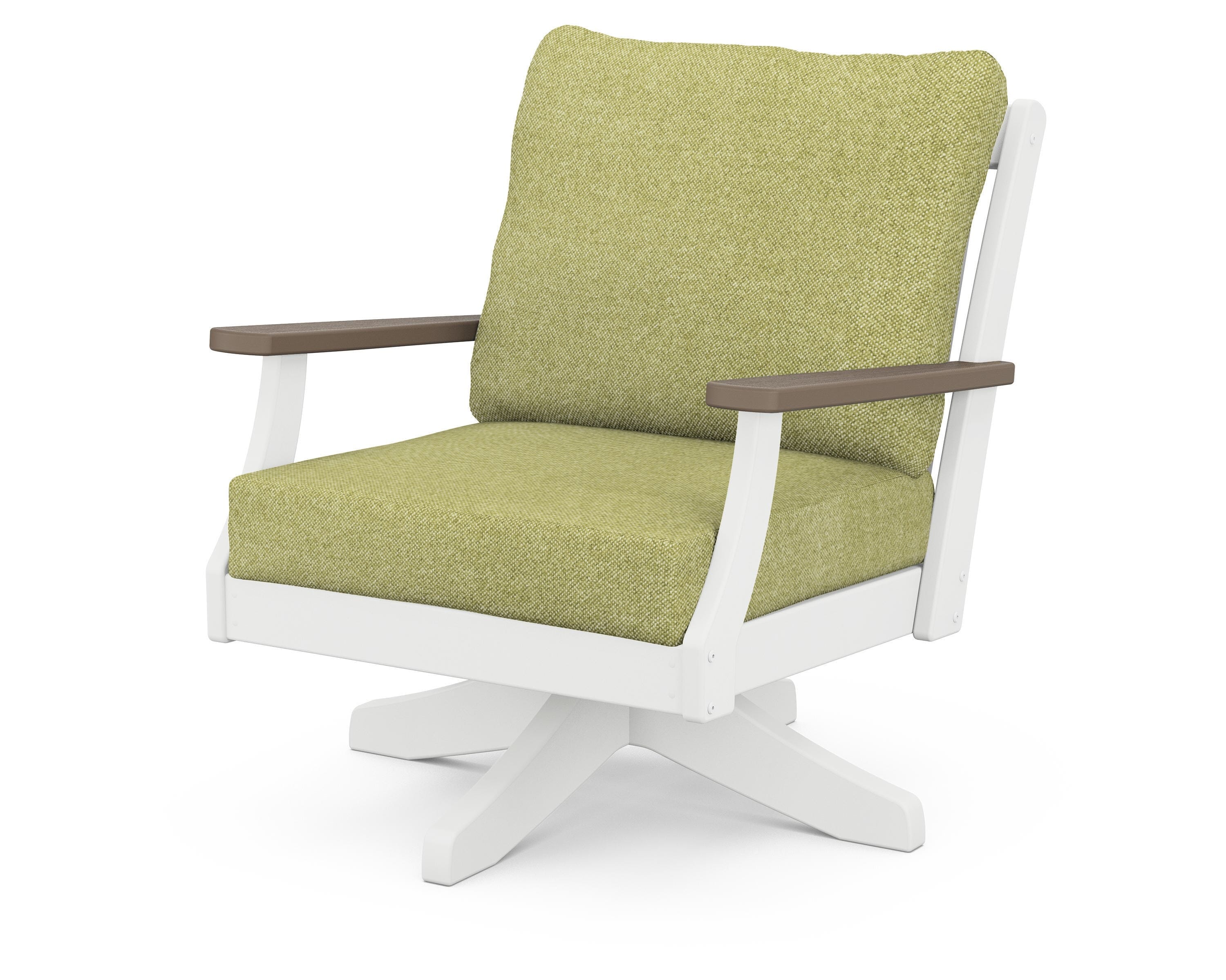 POLYWOOD® Braxton Deep Seating Swivel Chair in White / Kona / Chartreuse Boucle