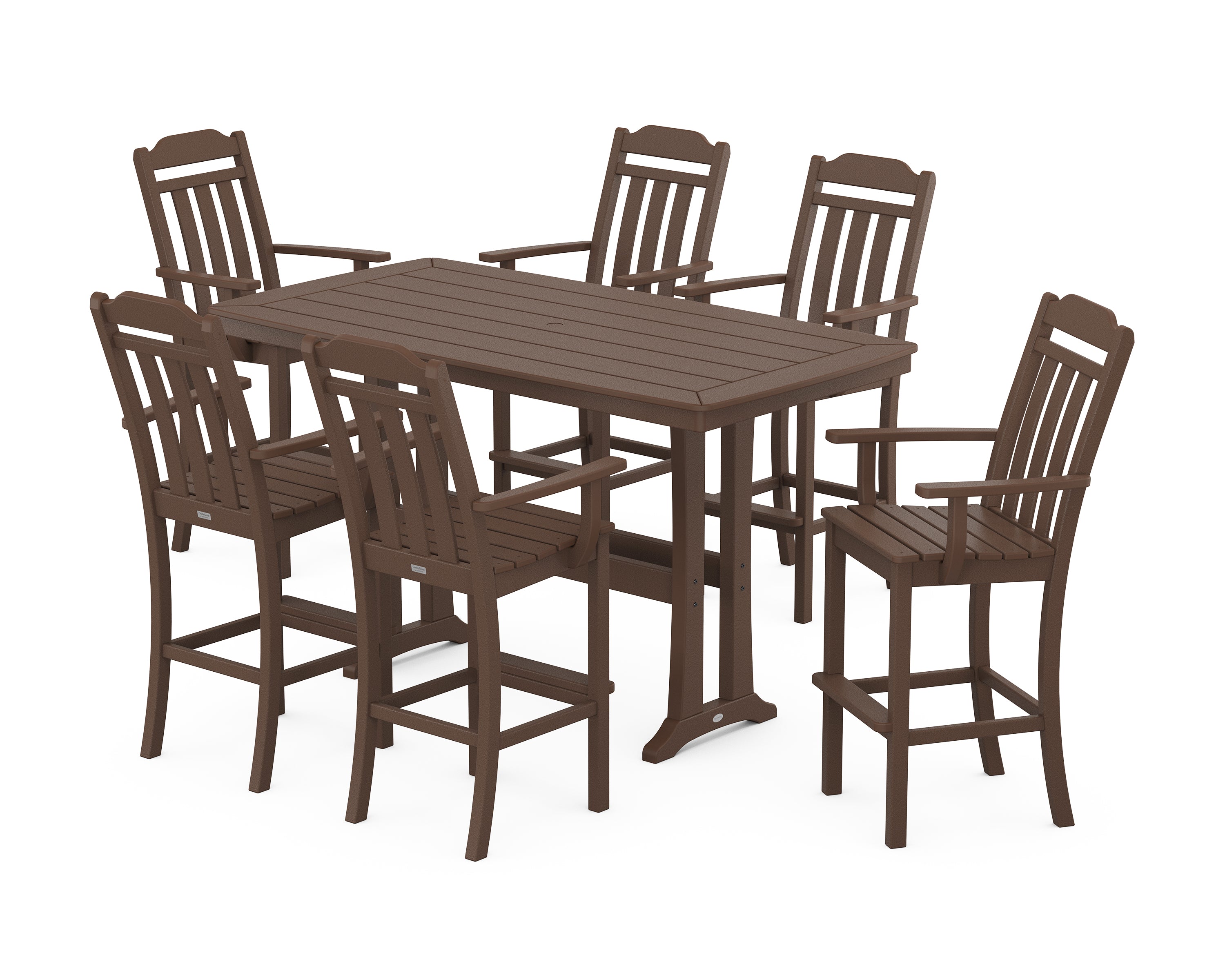 Country Living Cottage Arm Chair 7-Piece Bar Set with Trestle Legs in Mahogany