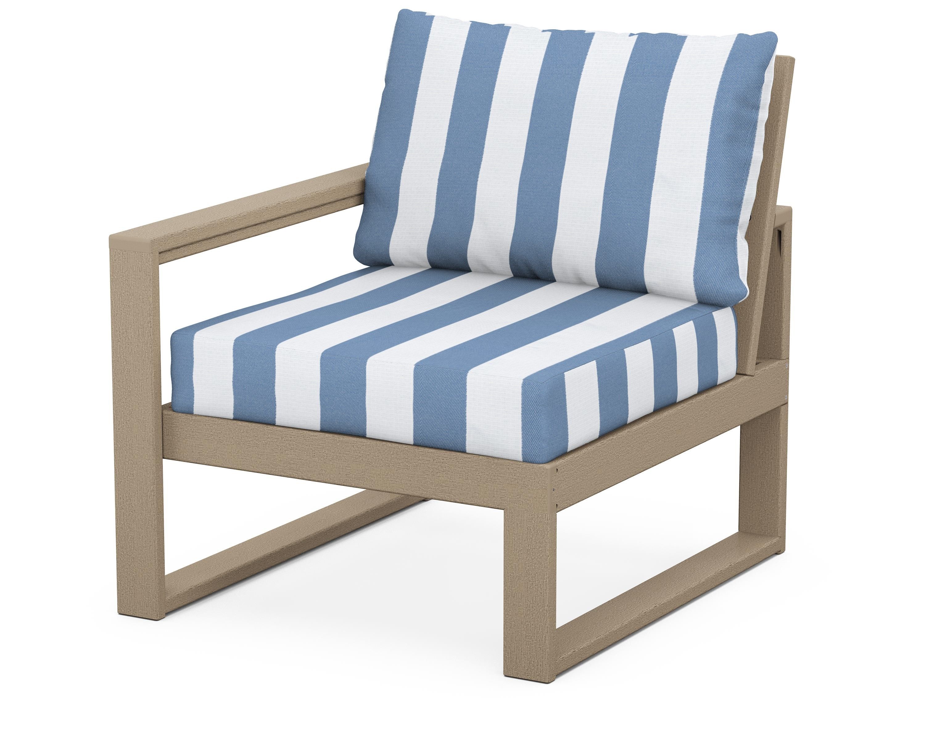 POLYWOOD® EDGE Modular Left Arm Chair in Vintage Sahara / Cabana Stripe Sky Blue