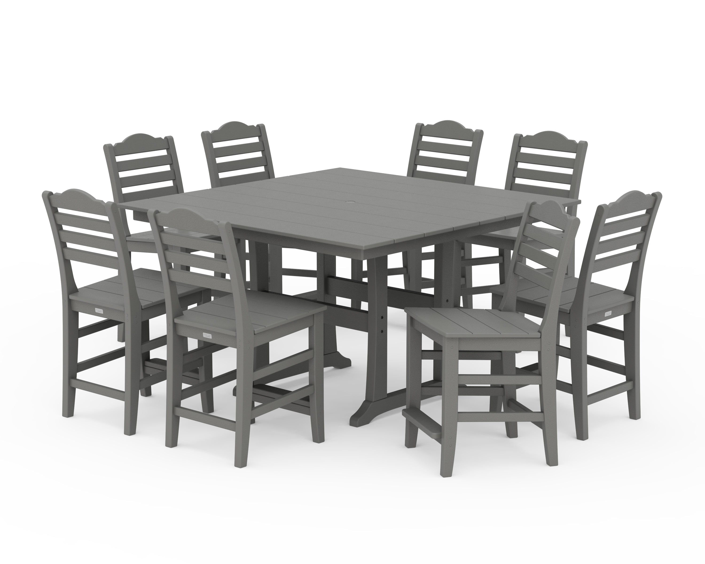 Draper James™ by POLYWOOD® Savannah Side Chair 9-Piece Square Farmhouse Counter Set with Trestle Legs in Slate Grey