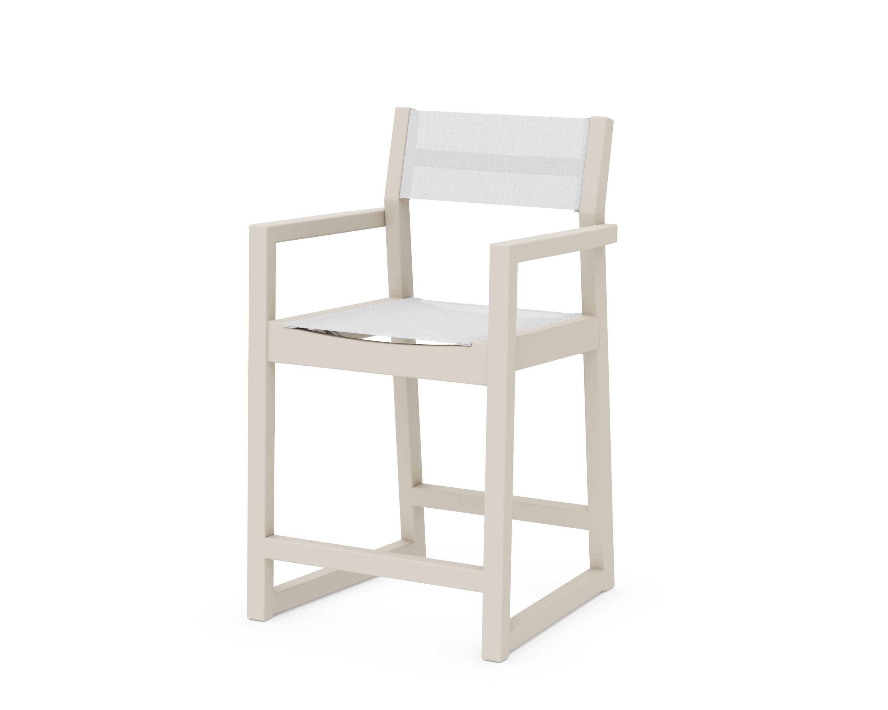 POLYWOOD® EDGE Sling Counter Arm Chair in Sand / White Sling