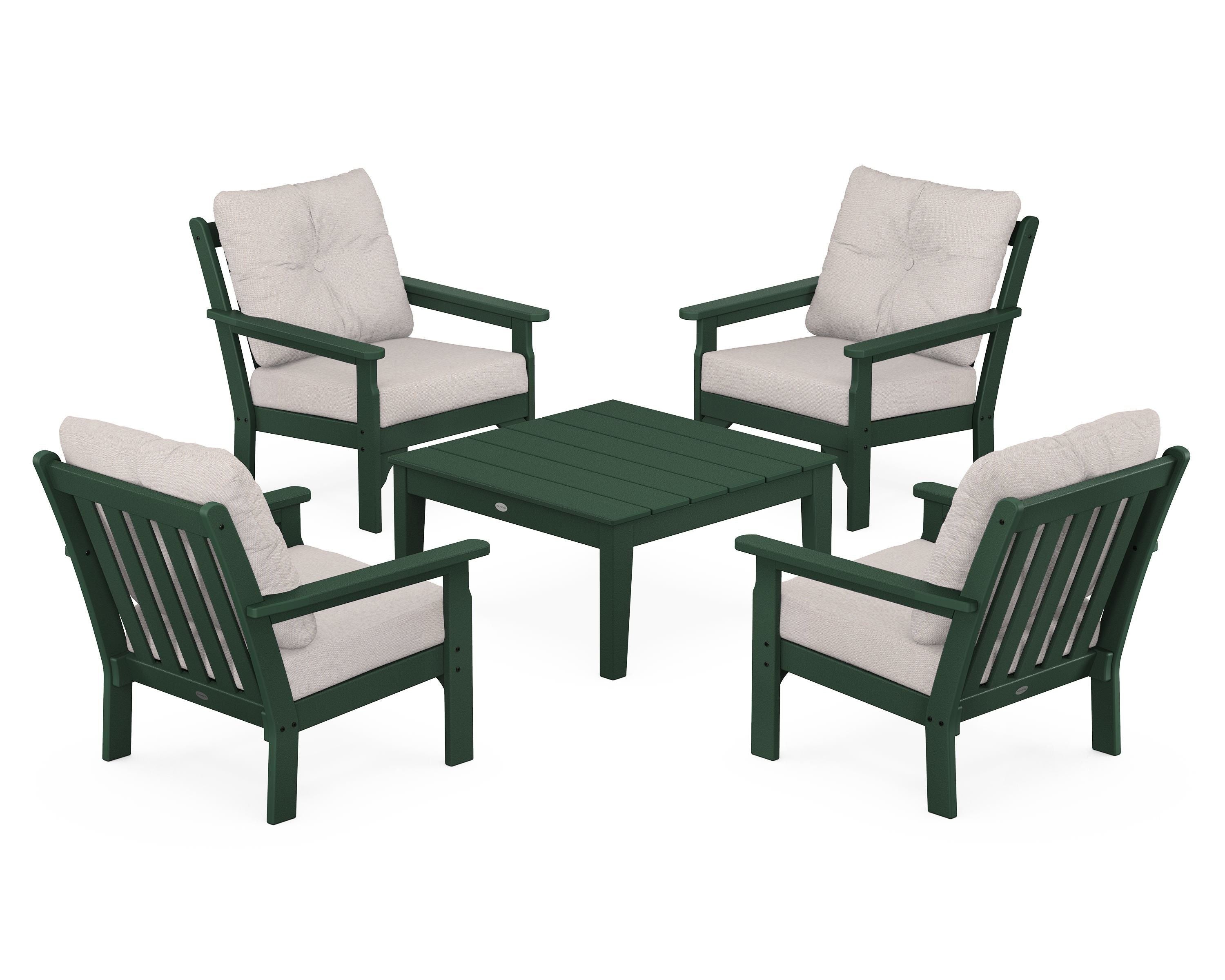 POLYWOOD® Vineyard 5-Piece Deep Seating Conversation Set in Green / Dune Burlap