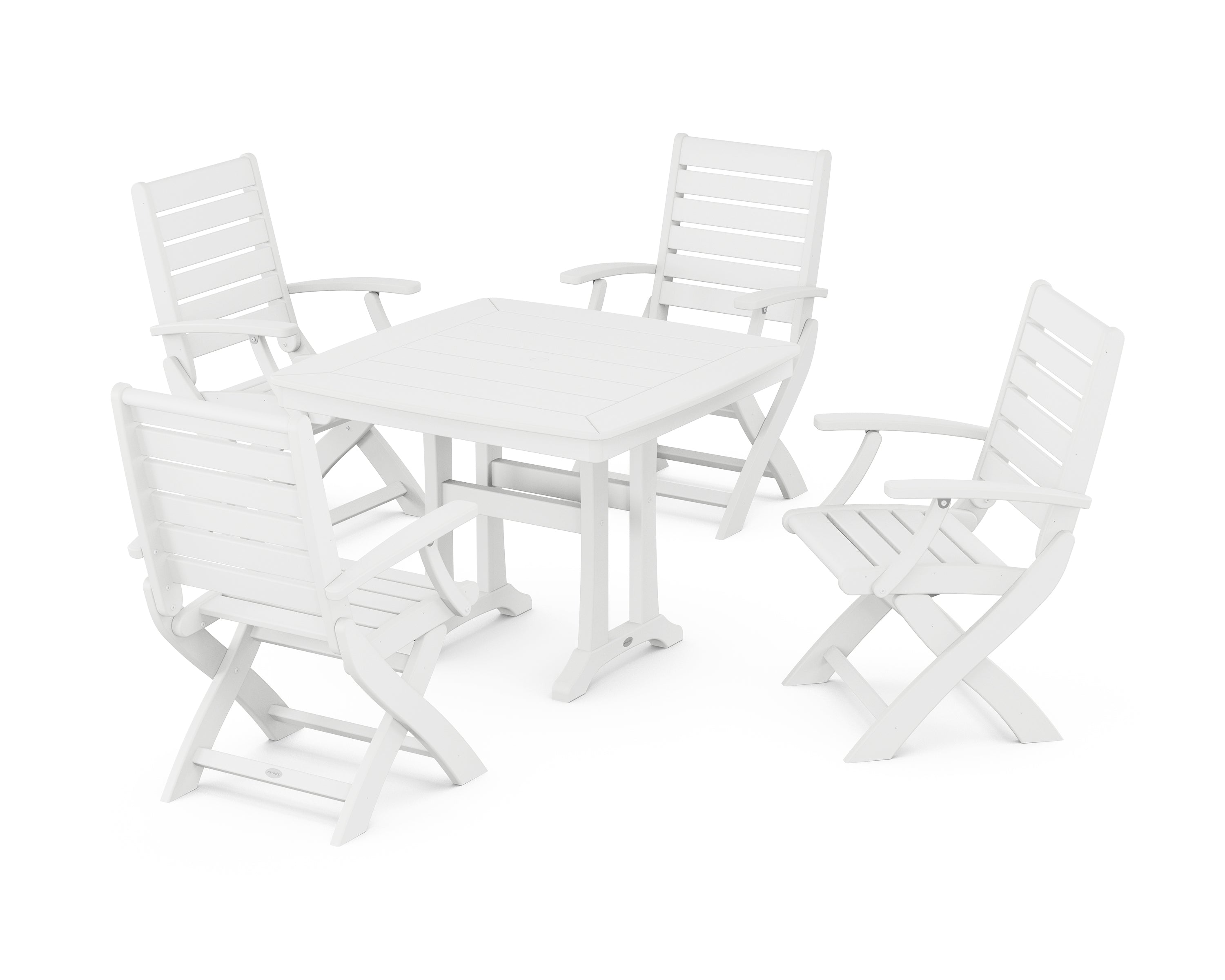 POLYWOOD® Signature Folding Chair 5-Piece Dining Set with Trestle Legs in White