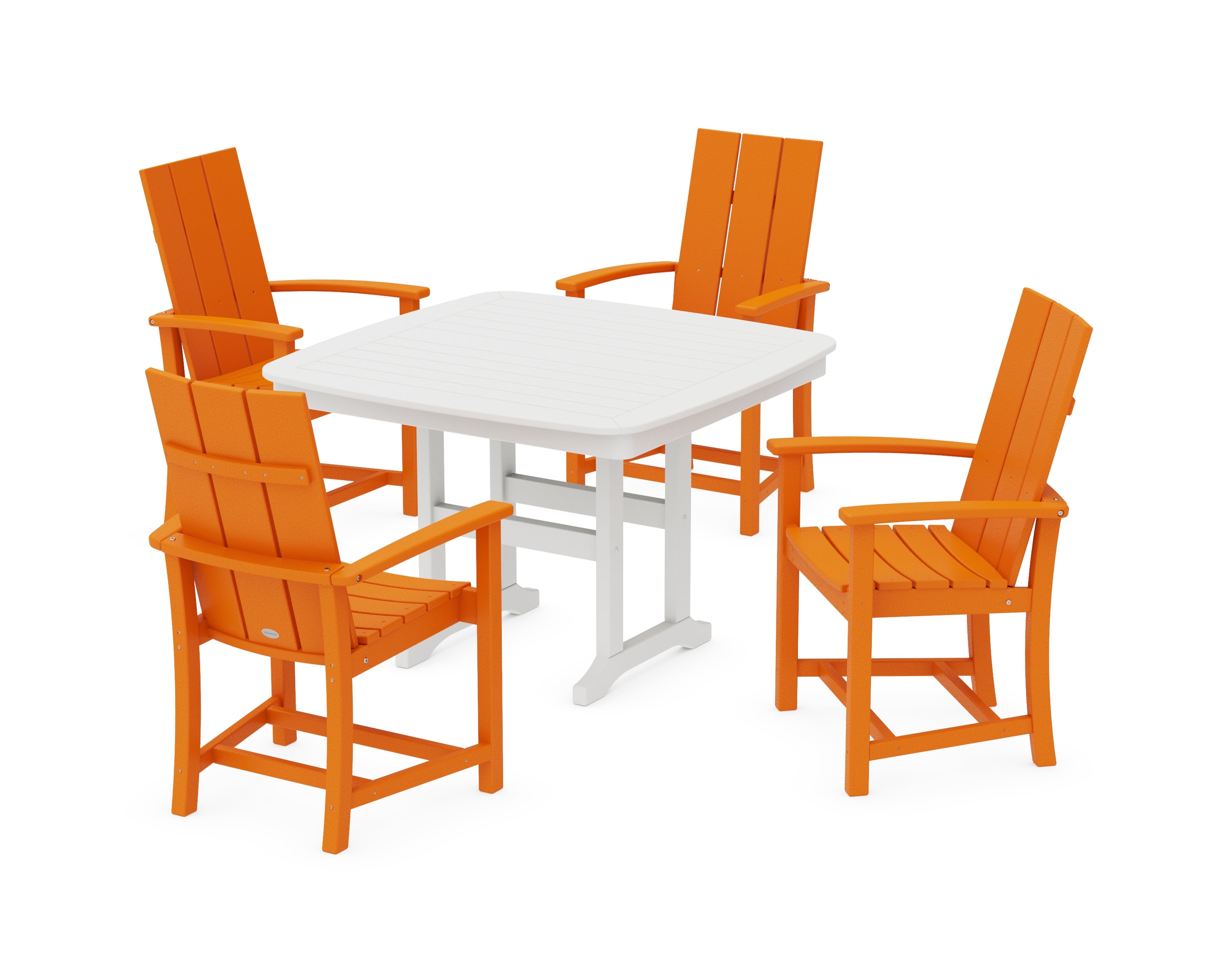 POLYWOOD® Modern Adirondack 5-Piece Dining Set with Trestle Legs in Tangerine / White