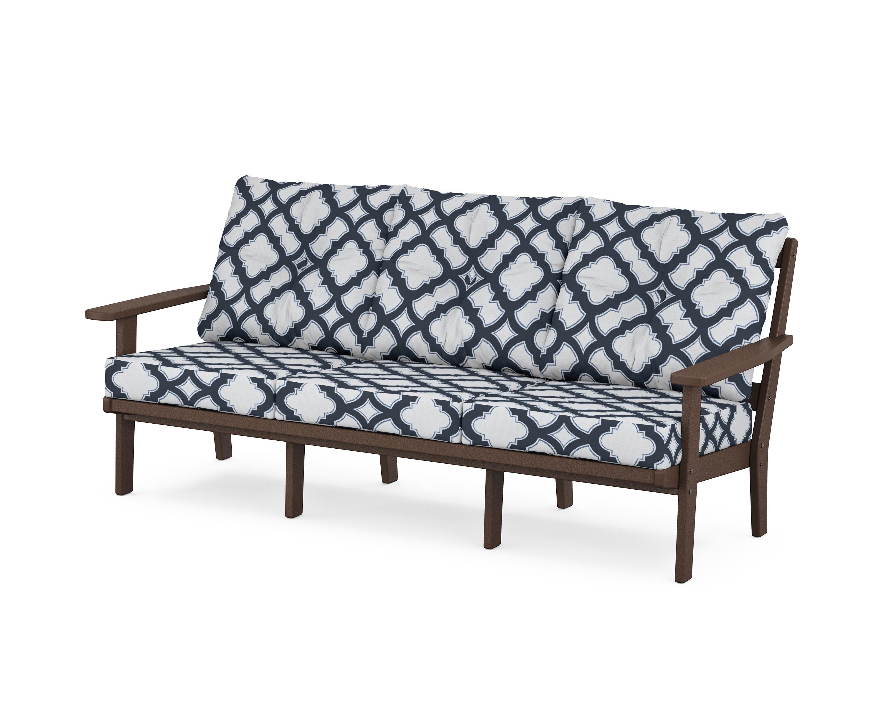 POLYWOOD® Oxford Deep Seating Sofa in Mahogany / Trellis Marine Indigo