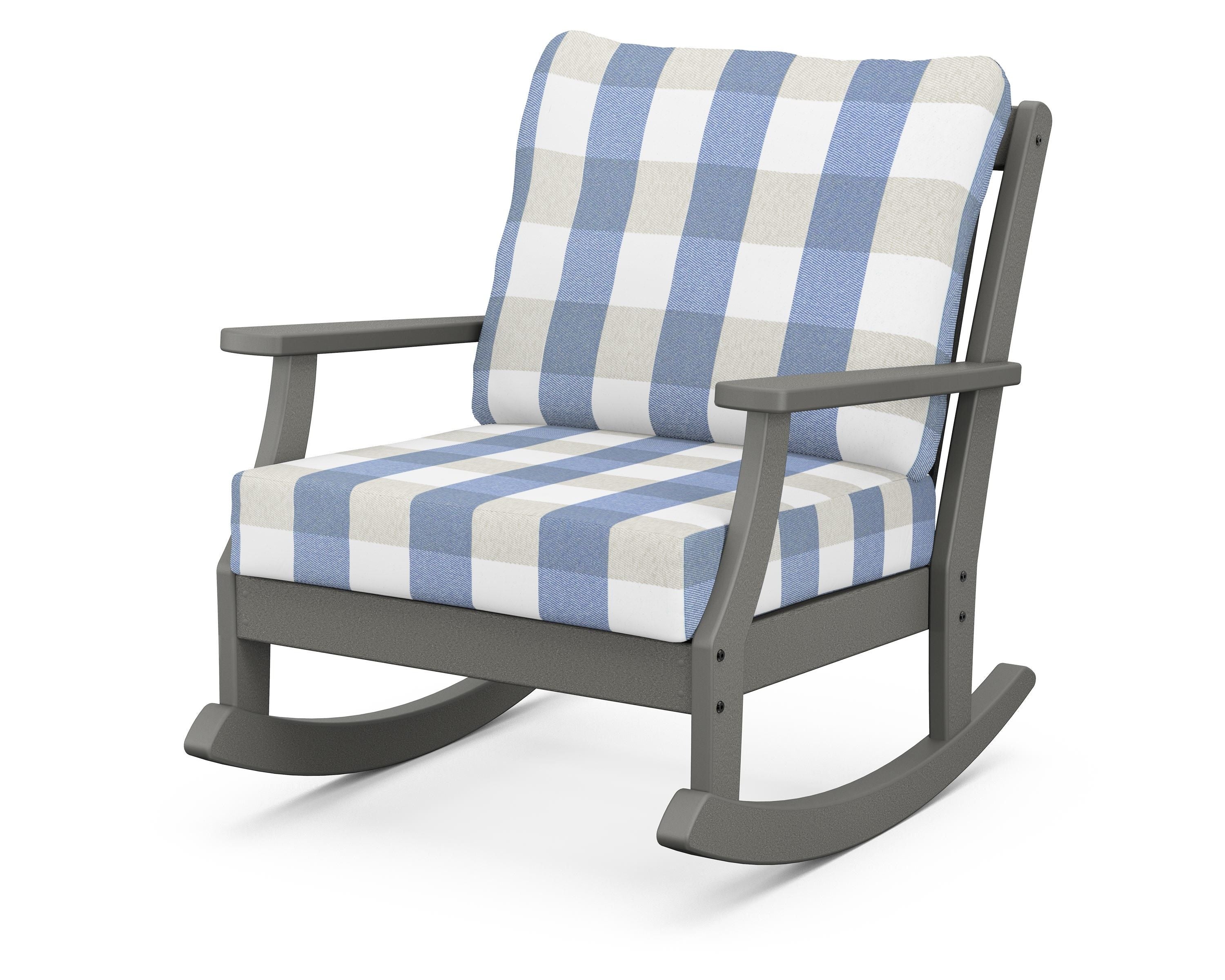 POLYWOOD® Braxton Deep Seating Rocking Chair in Slate Grey / Buffalo Plaid Sky Blue