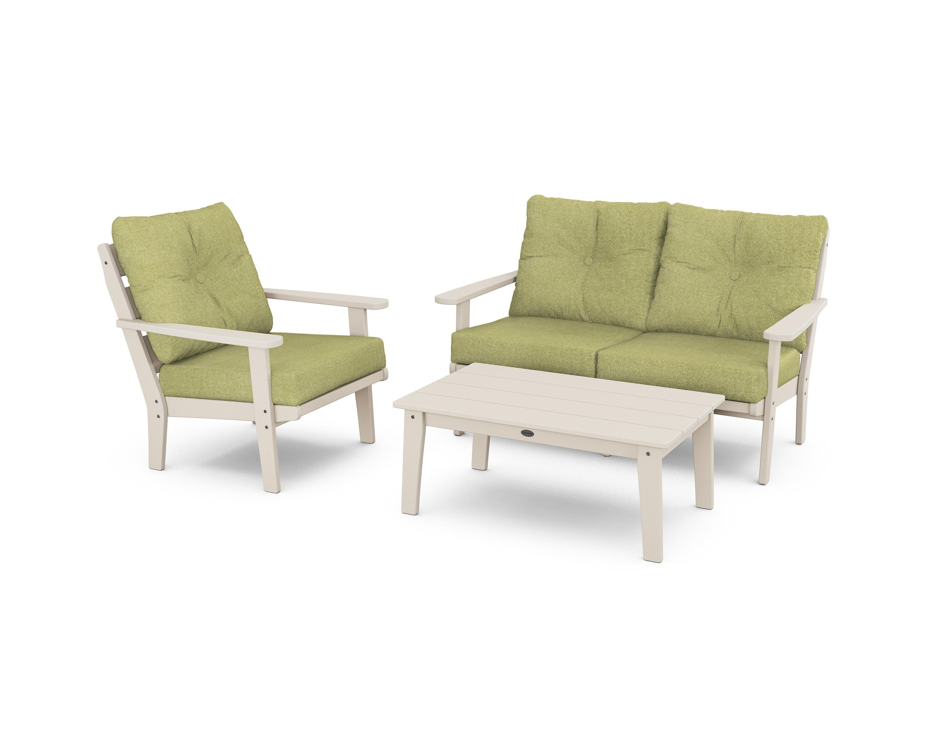 POLYWOOD® Lakeside 3-Piece Deep Seating Set in Sand / Chartreuse Boucle