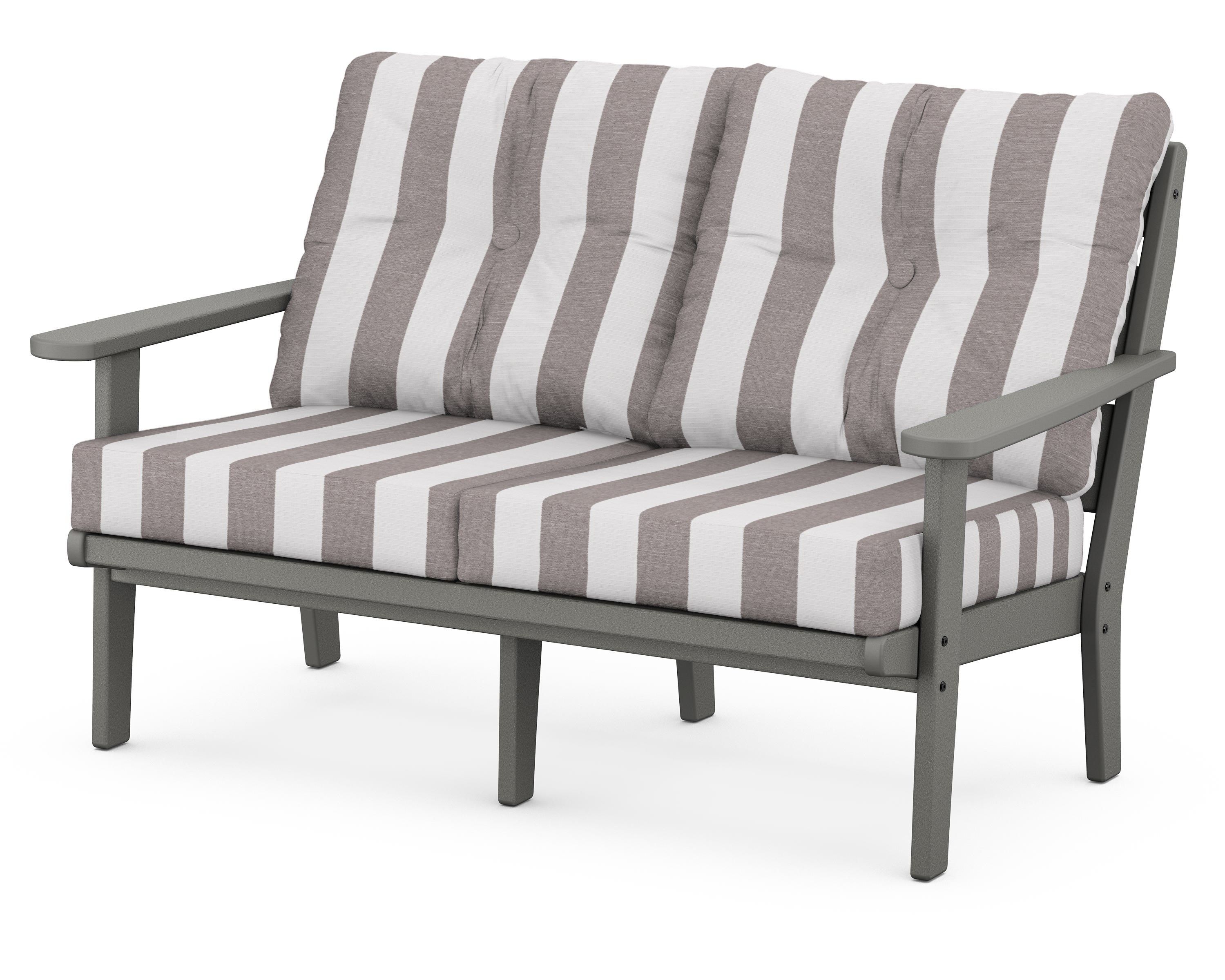 POLYWOOD® Lakeside Deep Seating Loveseat in Slate Grey / Cabana Stripe Grey Mist
