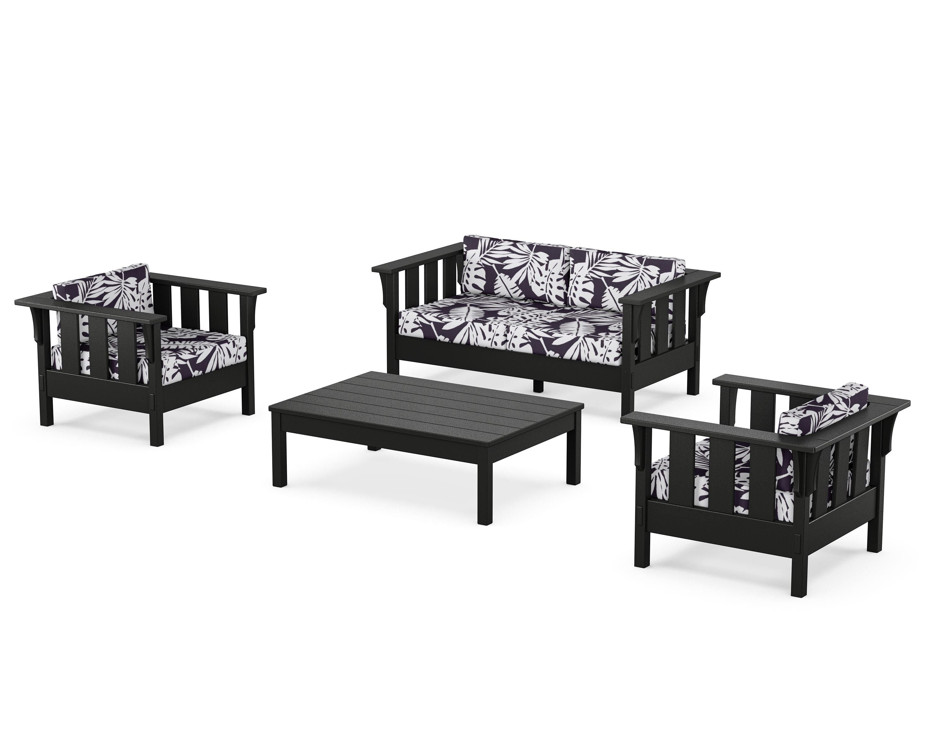 Martha Stewart by POLYWOOD® Acadia 4-Piece Deep Seating Set with Loveseat in Black / Leaf Navy