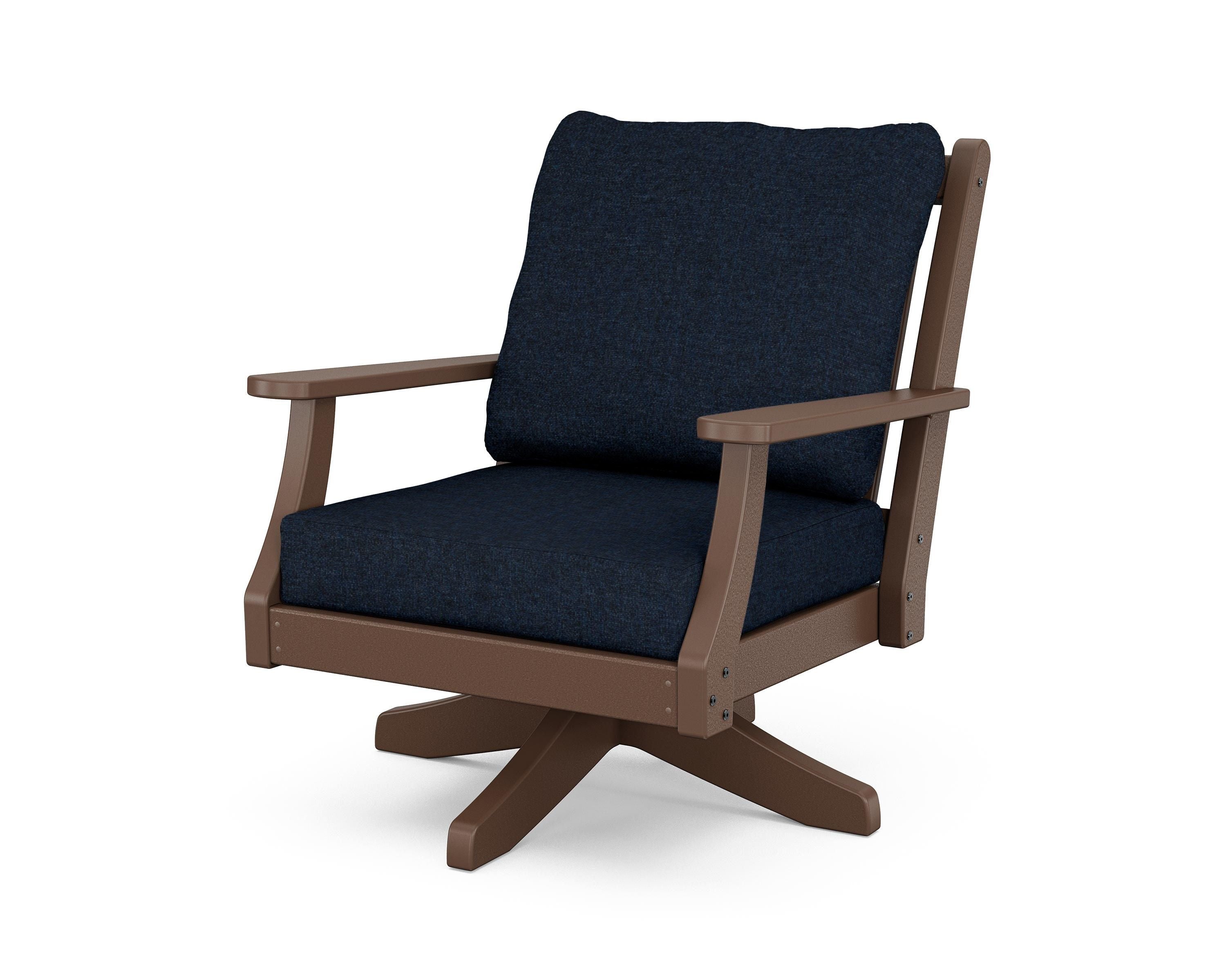 Country Living Wovendale Deep Seating Swivel Chair in Mahogany / Marine Indigo