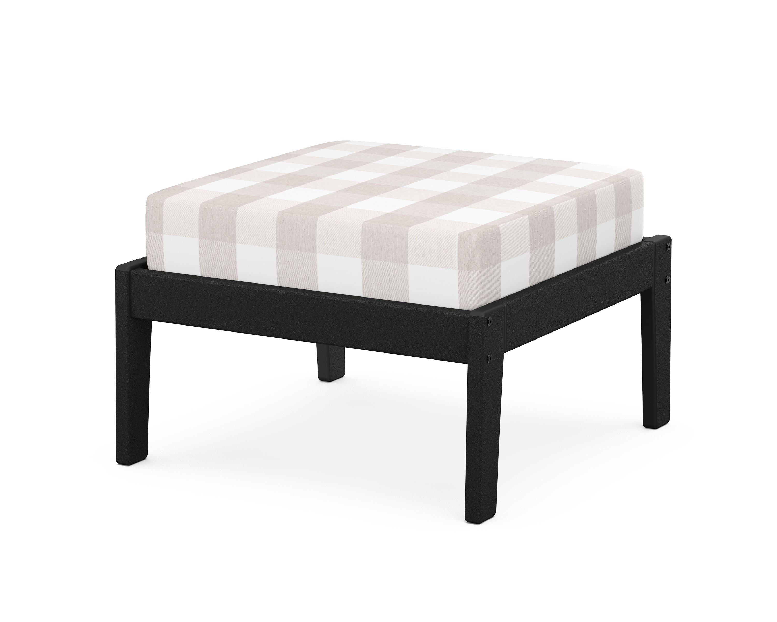 Unbranded Deep Seating Ottoman in Black / Buffalo Plaid Dune Burlap