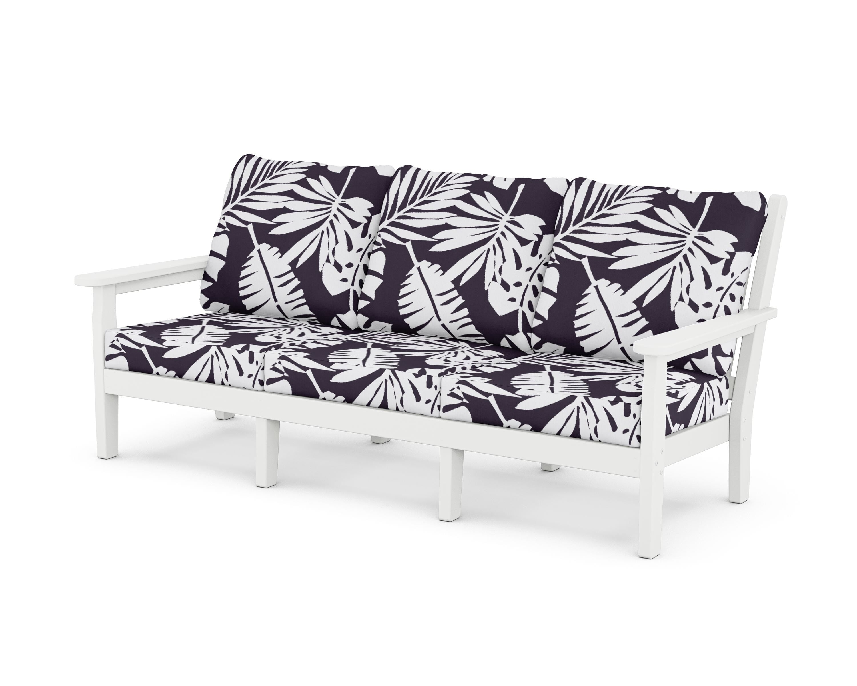 POLYWOOD® Chippendale Deep Seating Sofa in White / Leaf Navy