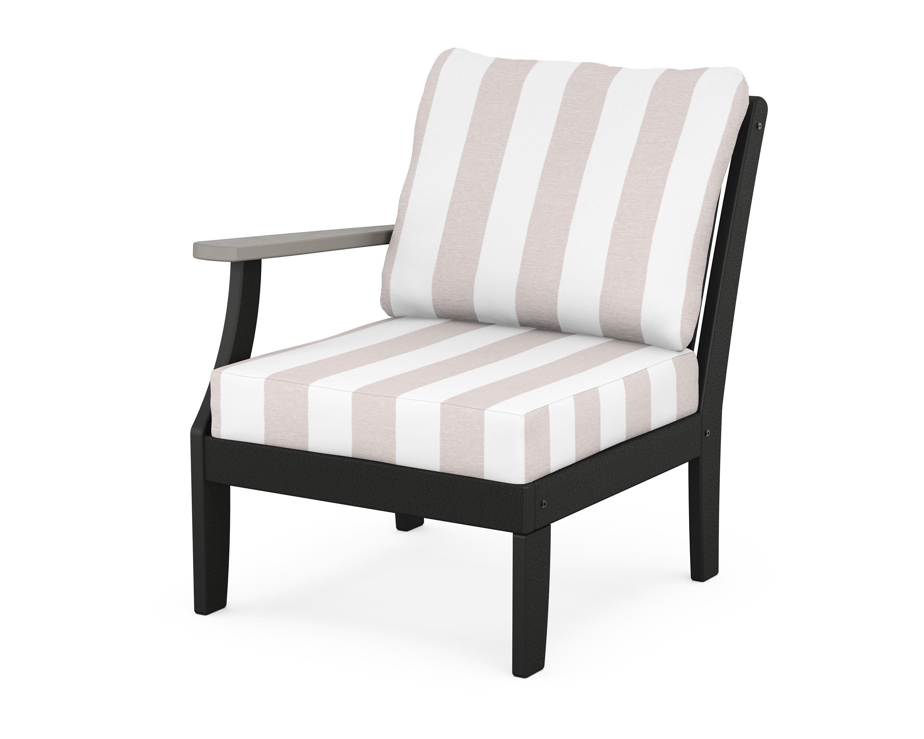 POLYWOOD® Braxton Modular Left Arm Chair in Black / Driftwood / Cabana Stripe Dune Burlap