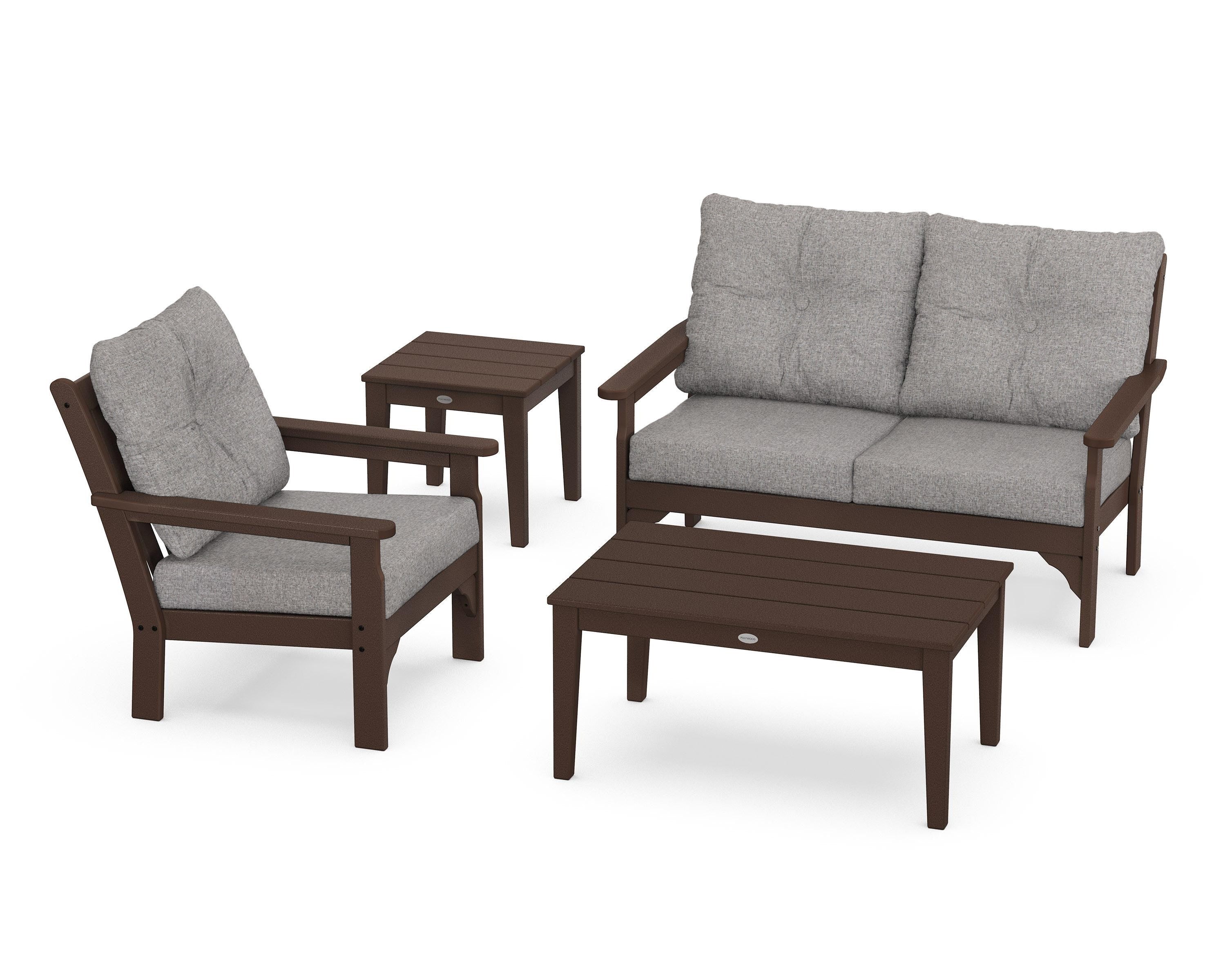 POLYWOOD® Vineyard 4-Piece Deep Seating Set in Mahogany / Grey Mist