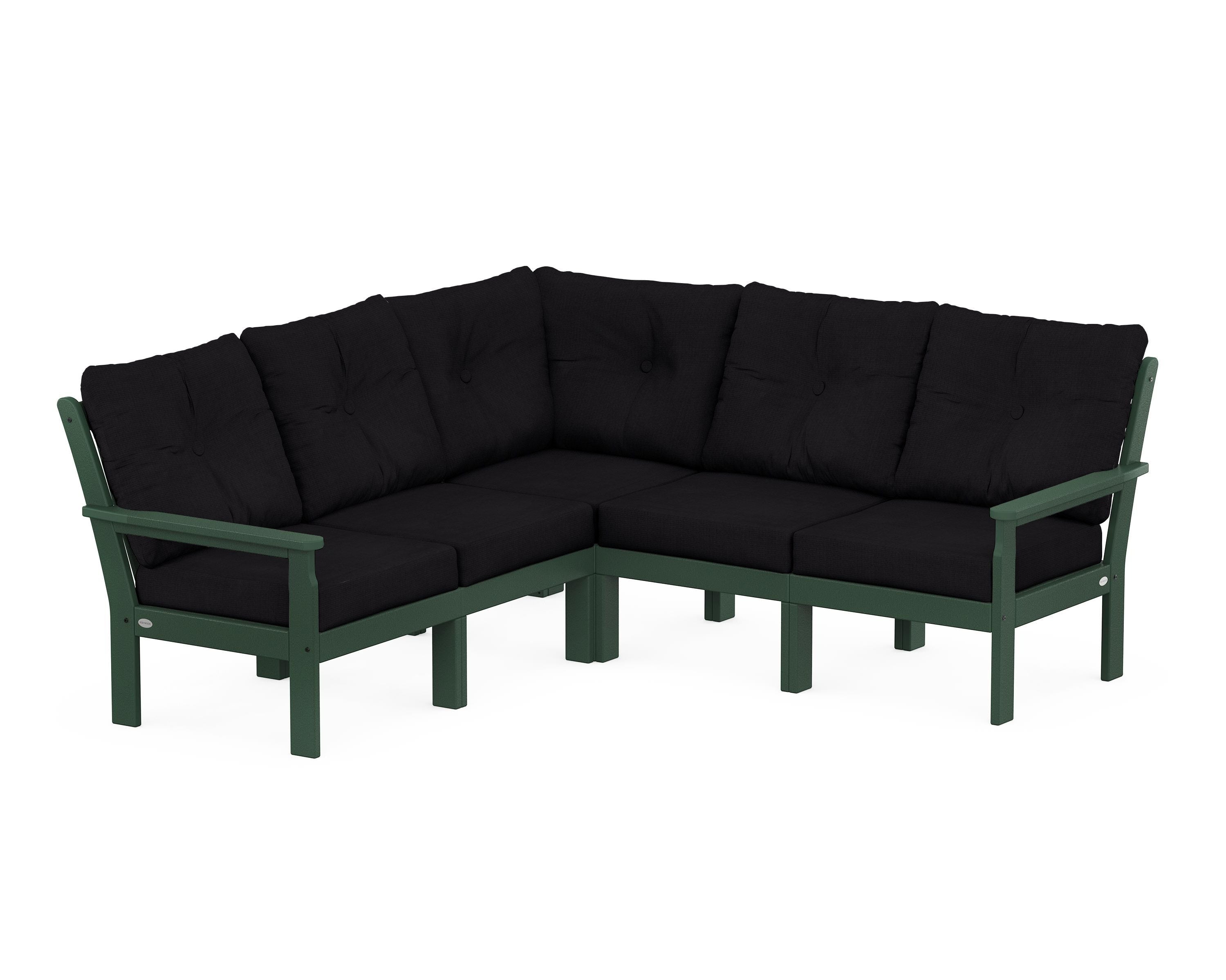 POLYWOOD® Vineyard 5-Piece Sectional in Green / Midnight Linen
