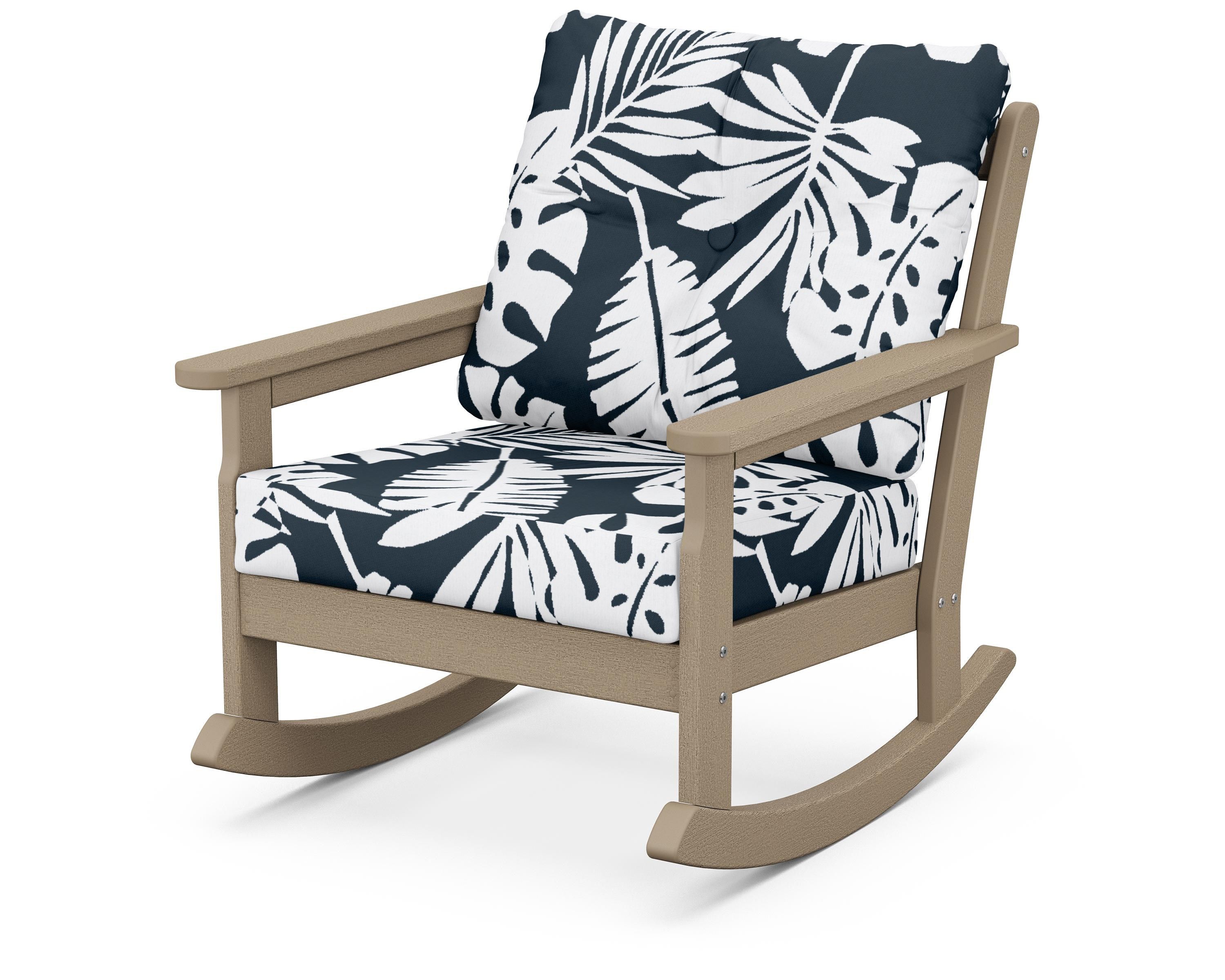 POLYWOOD® Vineyard Deep Seating Rocking Chair in Vintage Sahara / Leaf Marine Indigo
