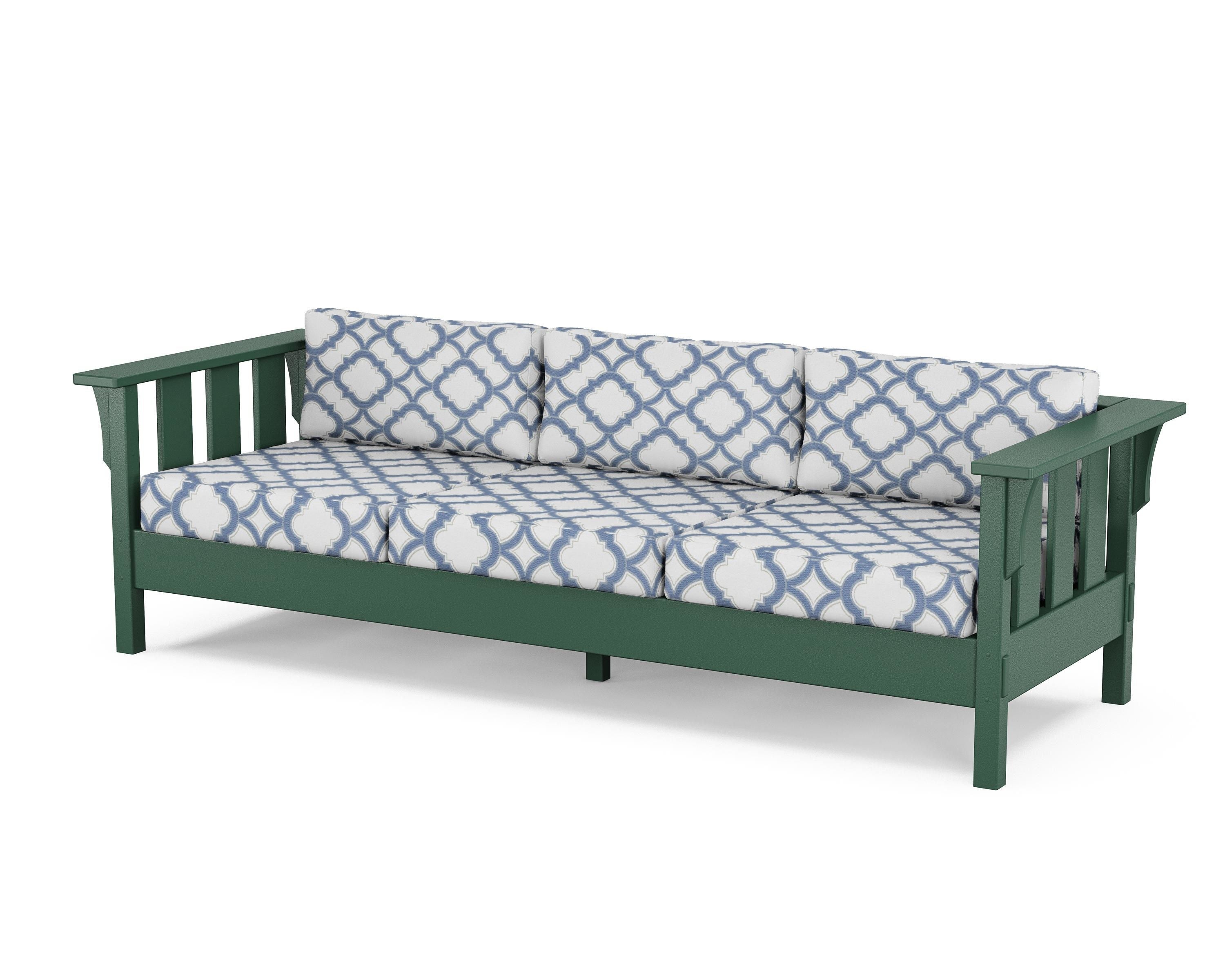 Martha Stewart by POLYWOOD® Acadia Deep Seating Sofa in Green / Trellis Sky Blue