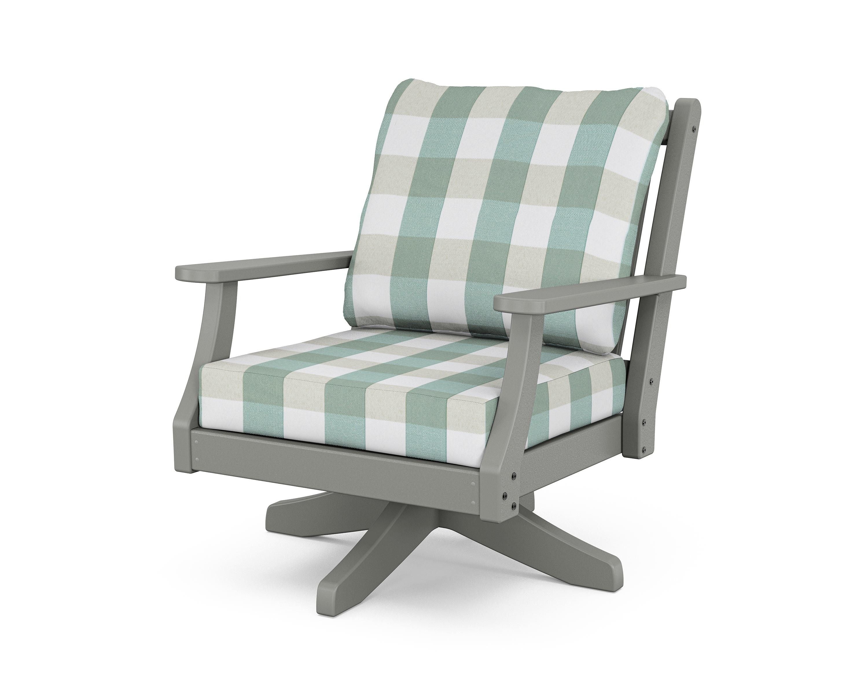 Country Living Wovendale Deep Seating Swivel Chair in Slate Grey / Buffalo Plaid Glacier Spa