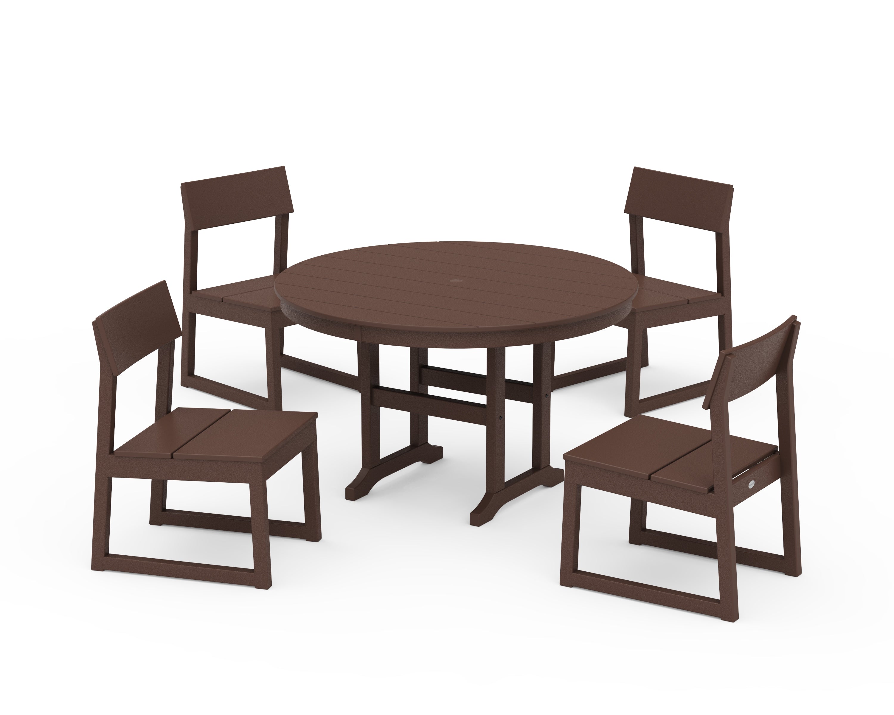 POLYWOOD® EDGE Side Chair 5-Piece Round Farmhouse Dining Set in Mahogany