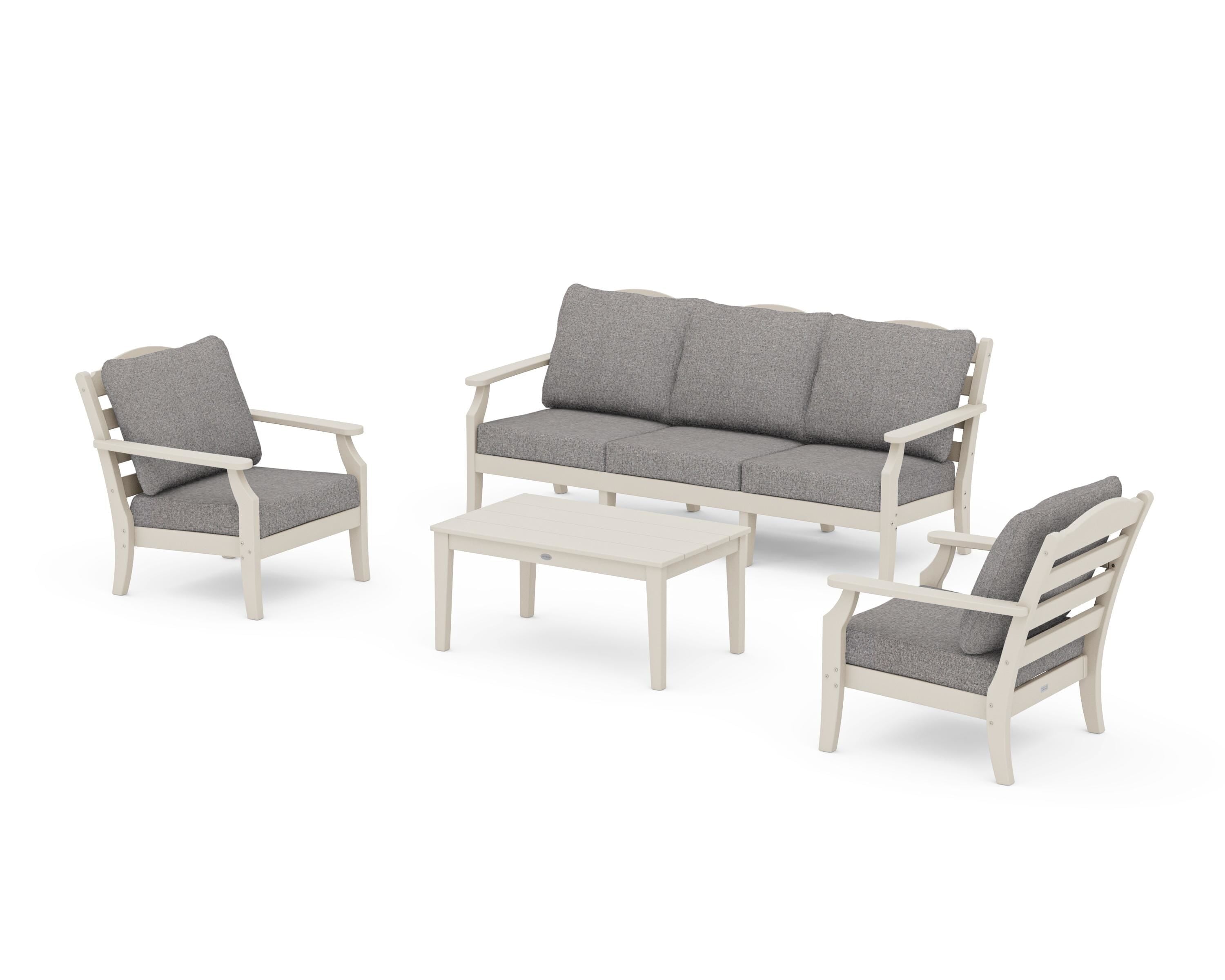 Draper James™ by POLYWOOD® Savannah 4-Piece Deep Seating Set with Sofa in Sand / Grey Mist