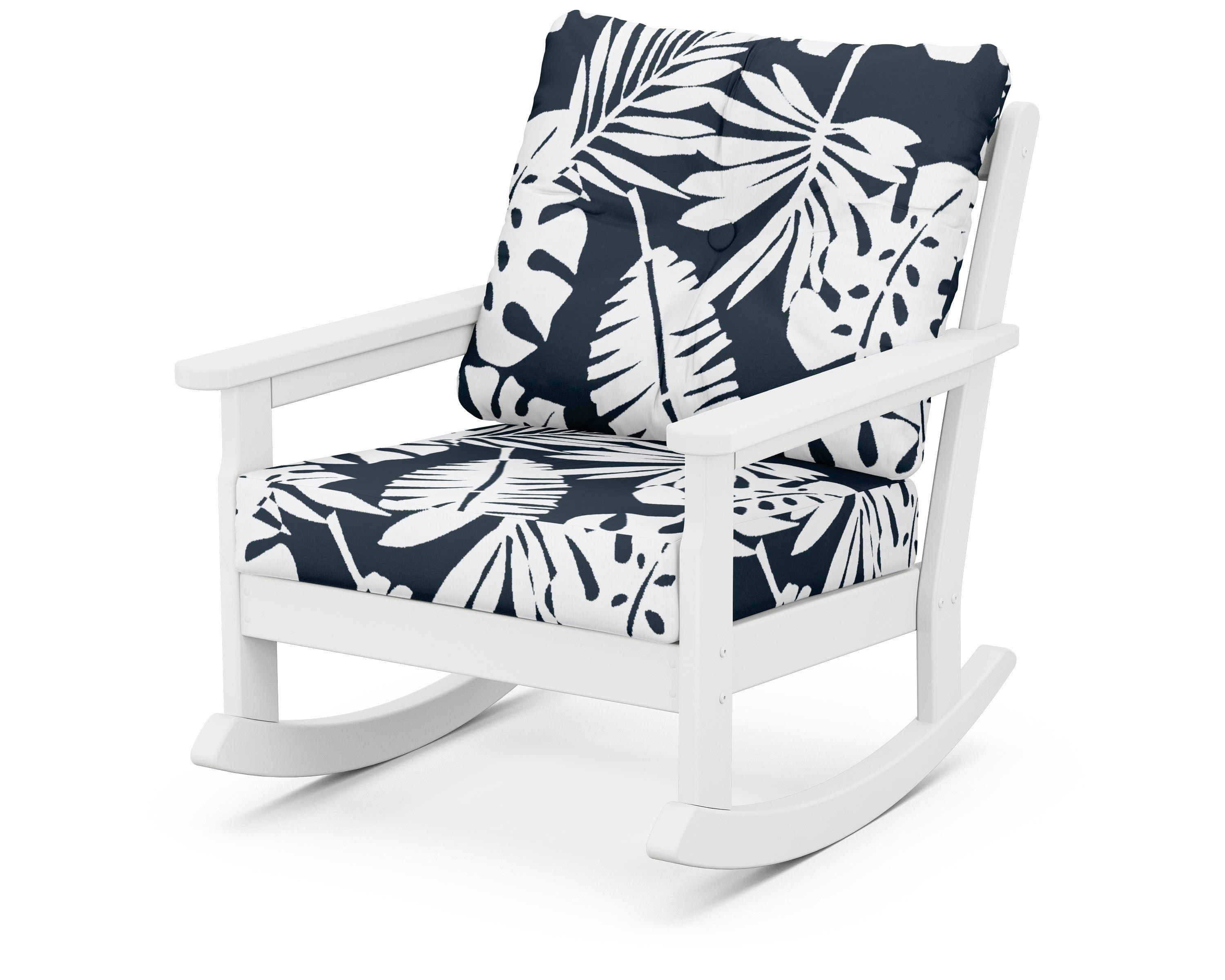 POLYWOOD® Vineyard Deep Seating Rocking Chair in White / Leaf Marine Indigo