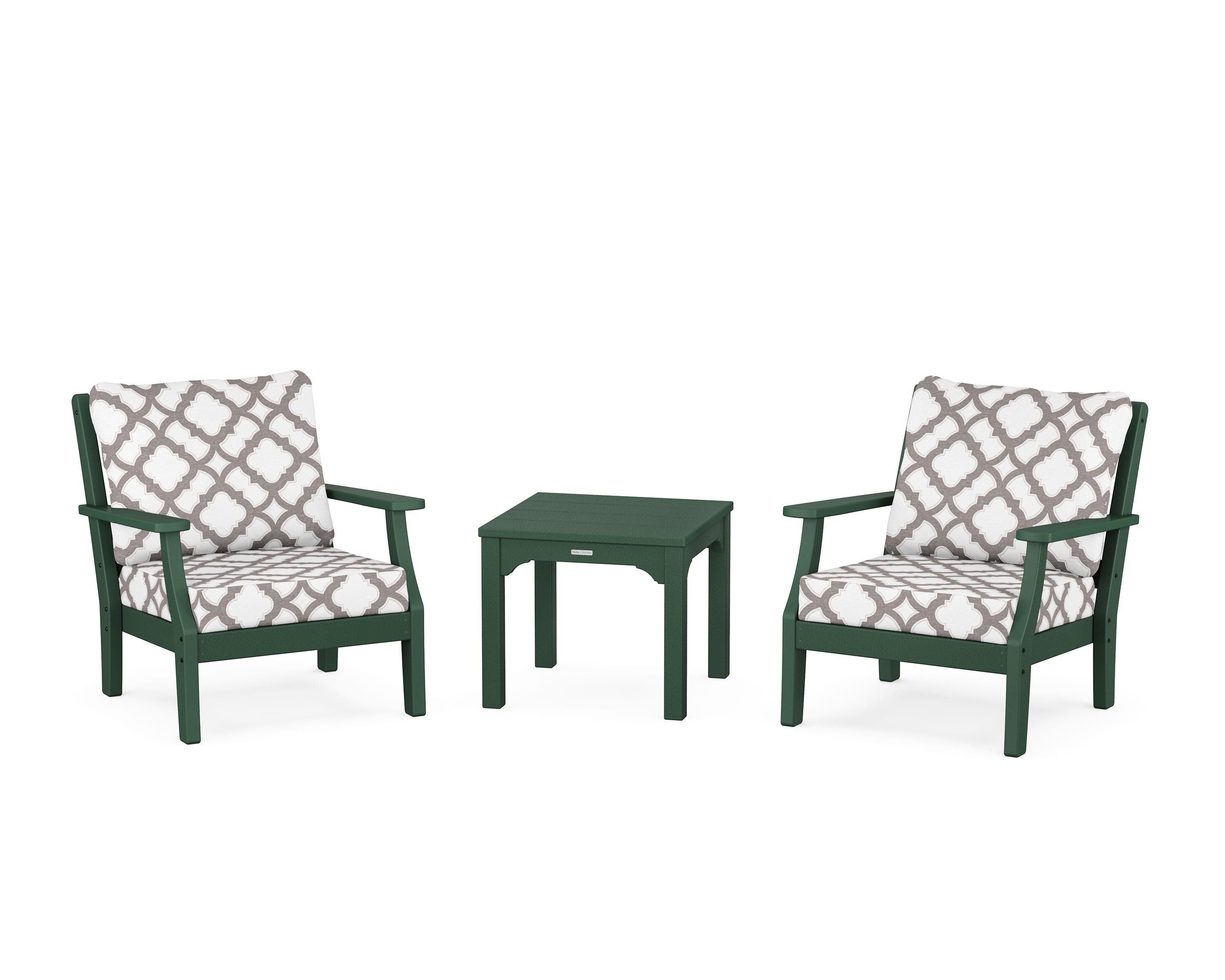 Martha Stewart by POLYWOOD® Chinoiserie 3-Piece Deep Seating Set in Green / Trellis Grey Mist